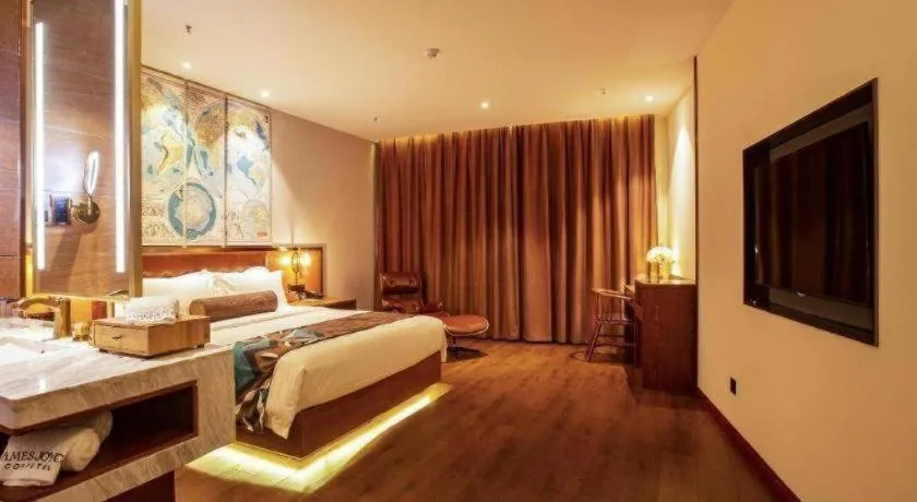 Bed in James Joyce Coffetel· Yinchuan International Exhibition Center Wanda Square Qinshui Street