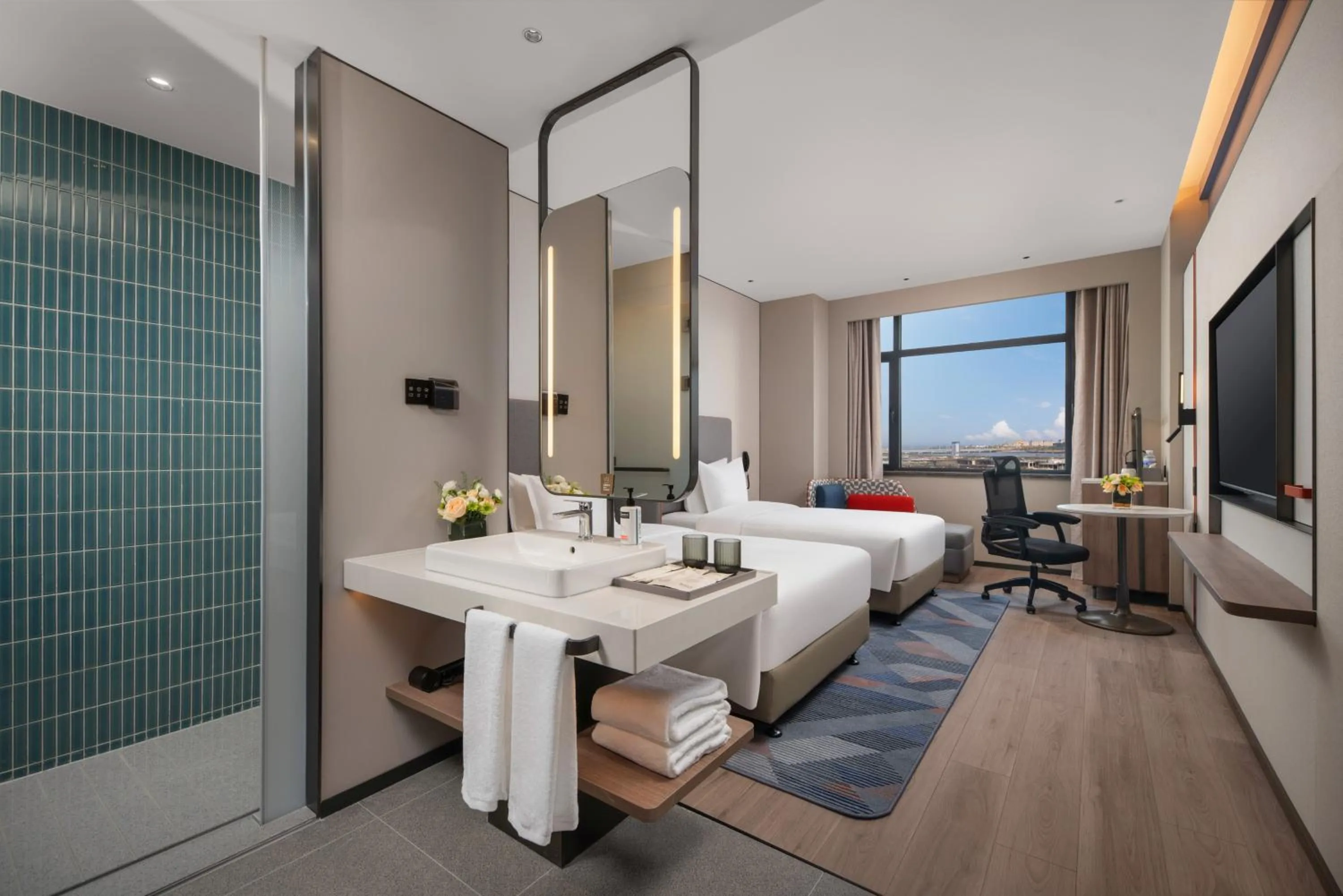 Bed in Holiday Inn Express Qingdao City Balcony by IHG