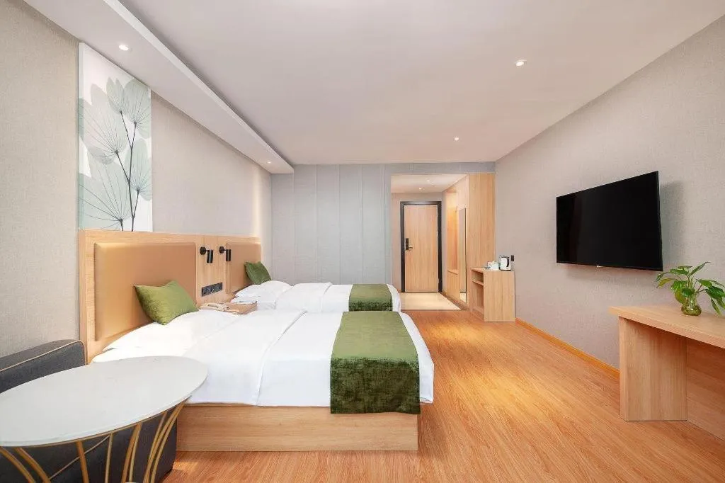 Bed in GreenTree Inn Shanghai Jiading Anting Motor City Express Hotel