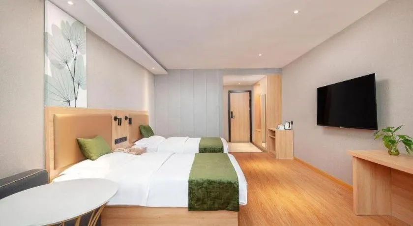 Bed in GreenTree Inn Shanghai Jiading Anting Motor City Express Hotel