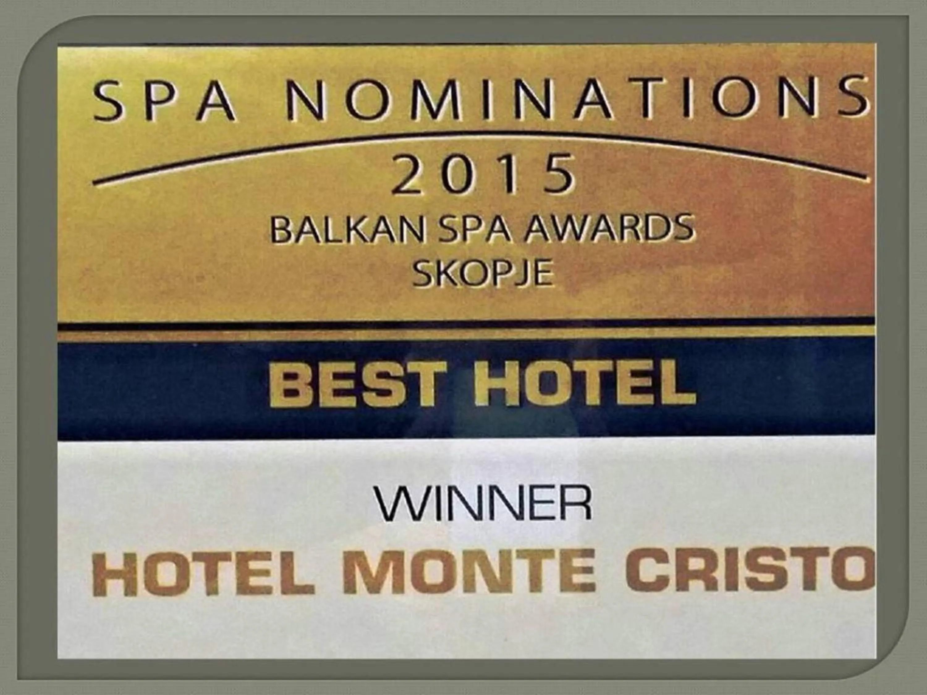 Certificate/Award in Hotel Monte Cristo