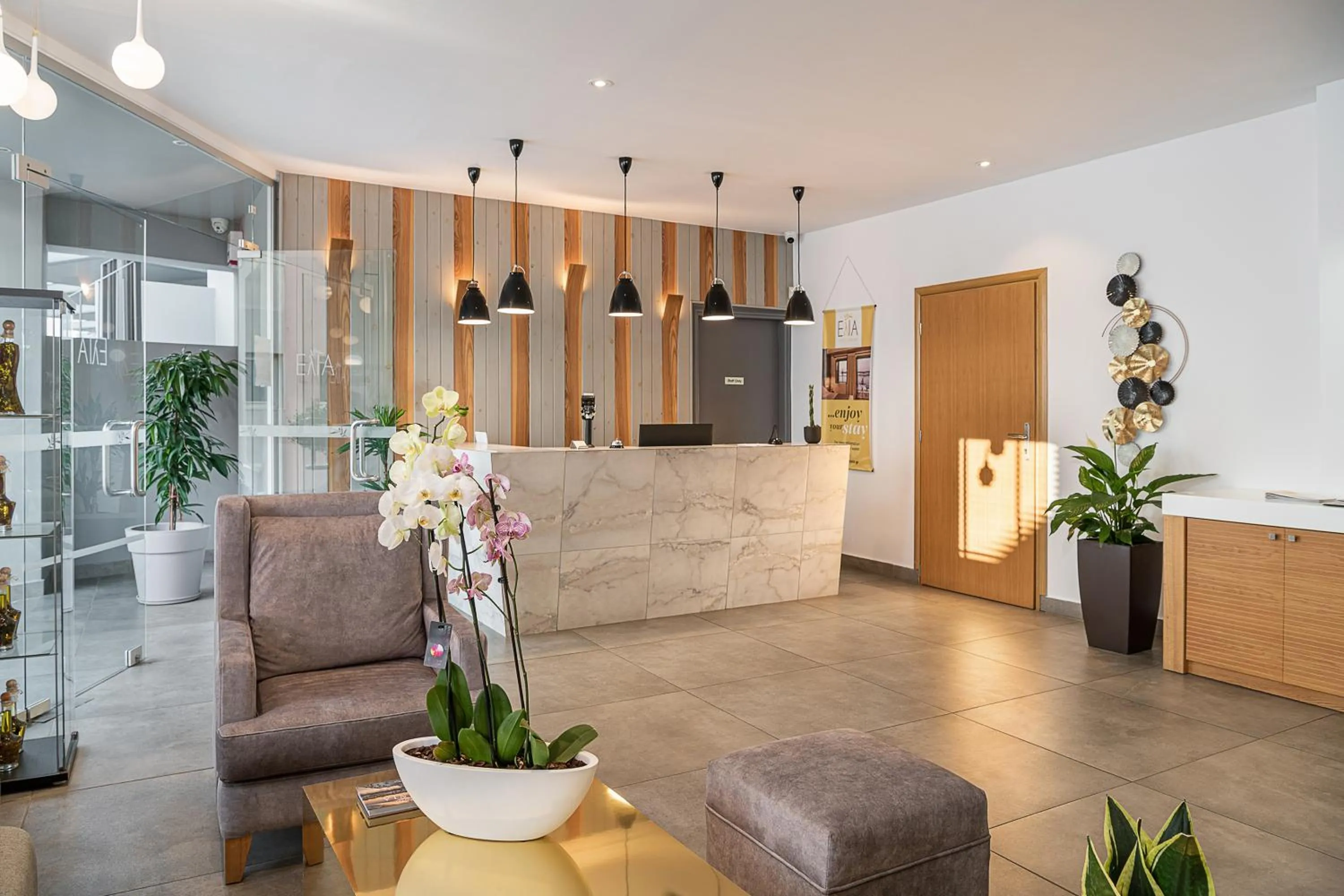 Lobby or reception in Elia Agia Marina Hotel