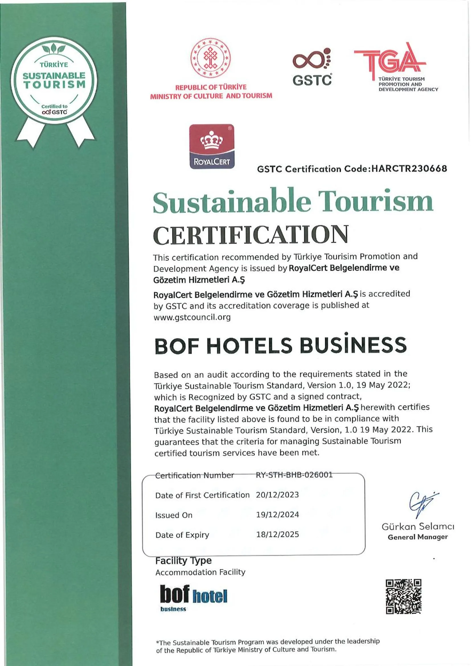 Certificate/Award in Bof Hotels Business
