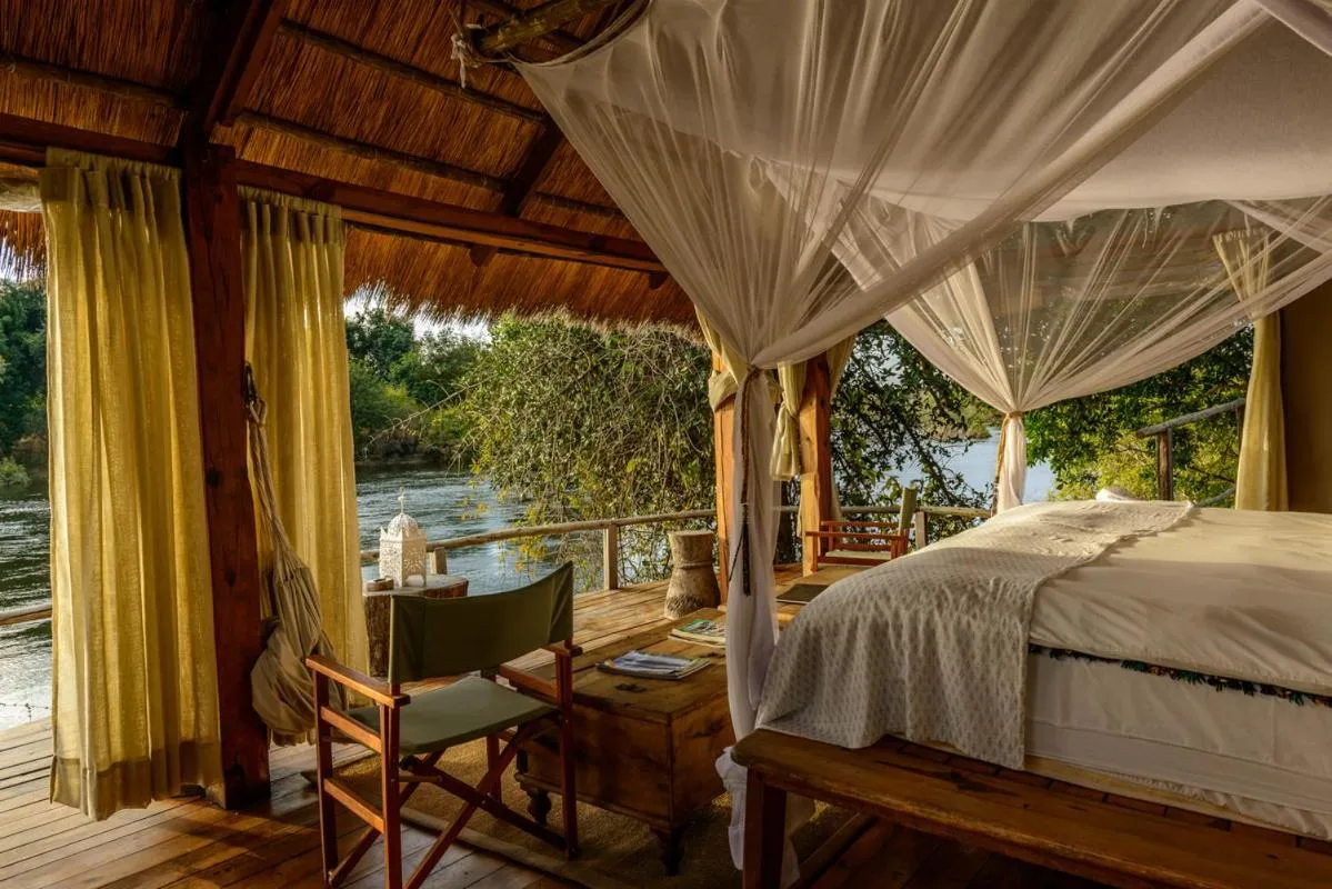 View (from property/room), Bed in Sindabezi Island Camp