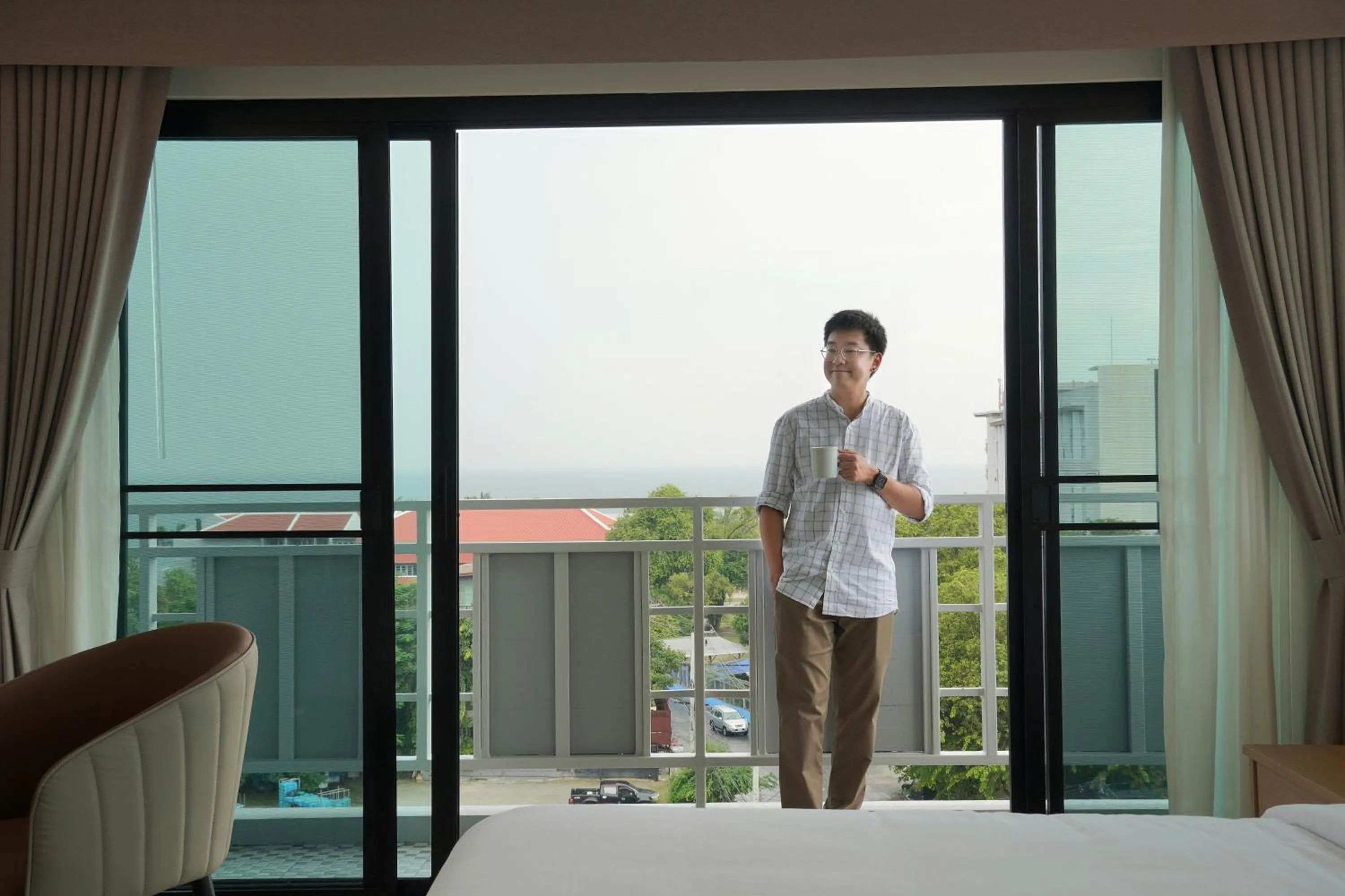 View (from property/room), Bed in The Kite Hotel Bangsaen by Koko