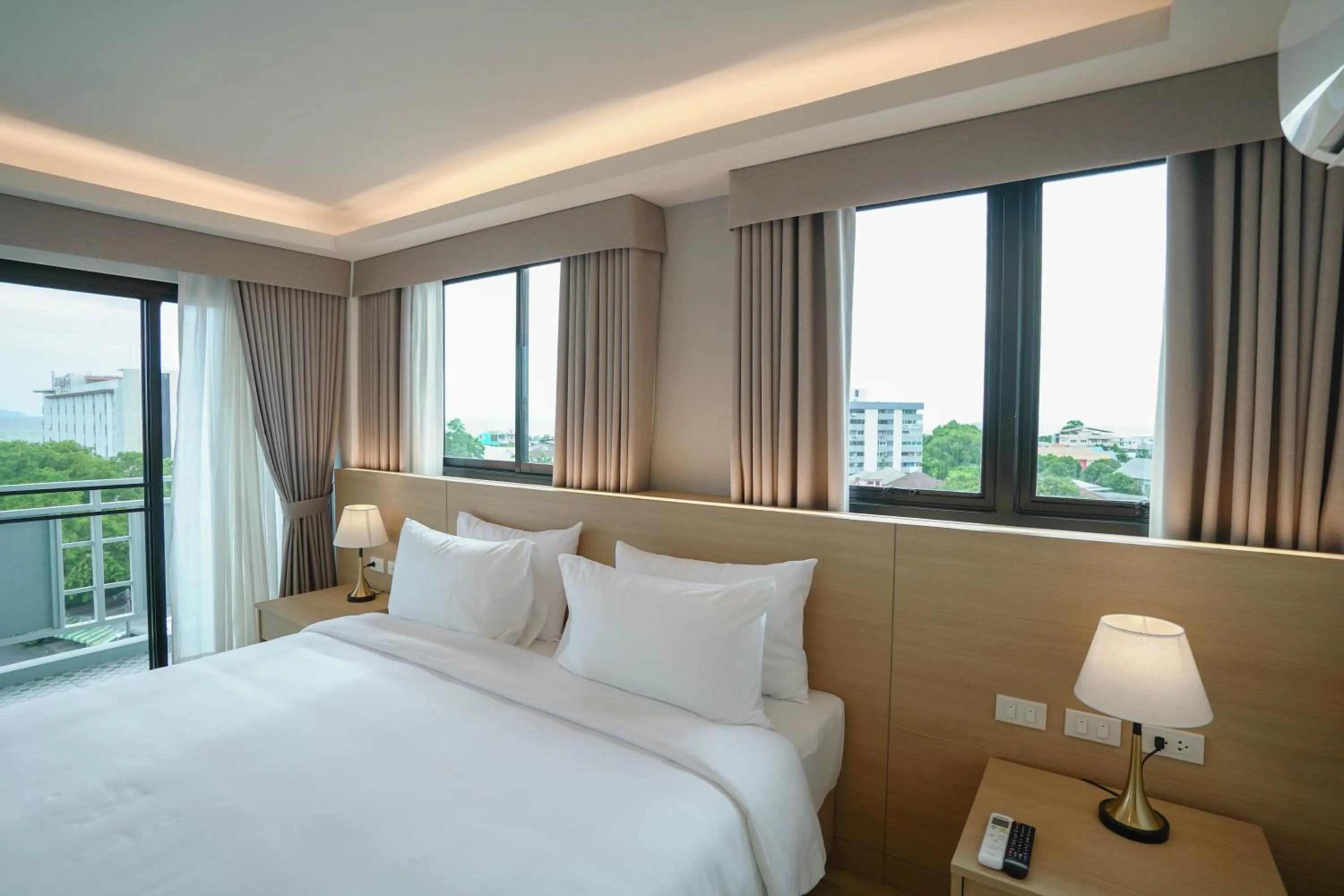 View (from property/room), Bed in The Kite Hotel Bangsaen by Koko