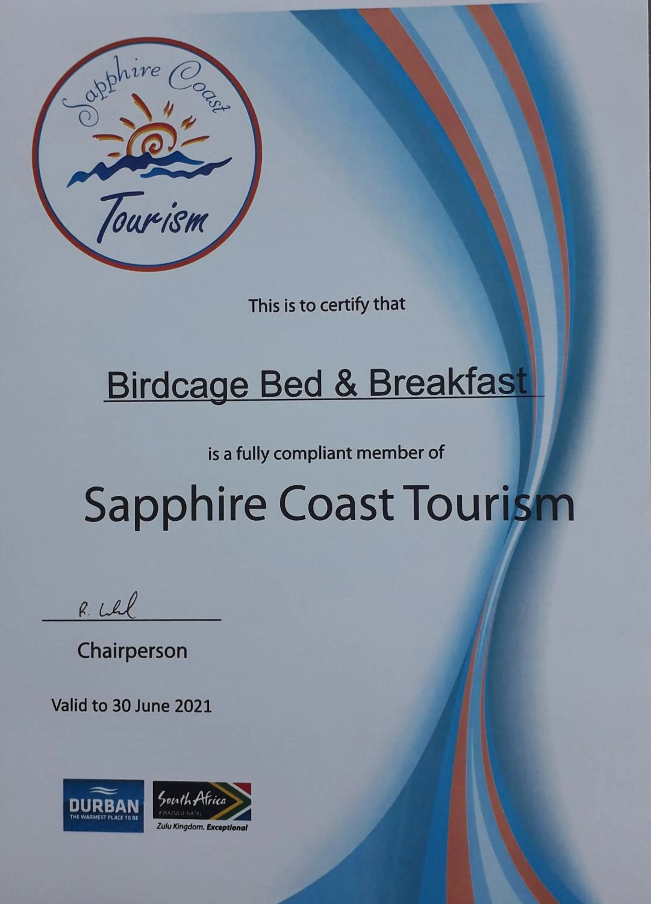 Logo/Certificate/Sign in Birdcage B&B