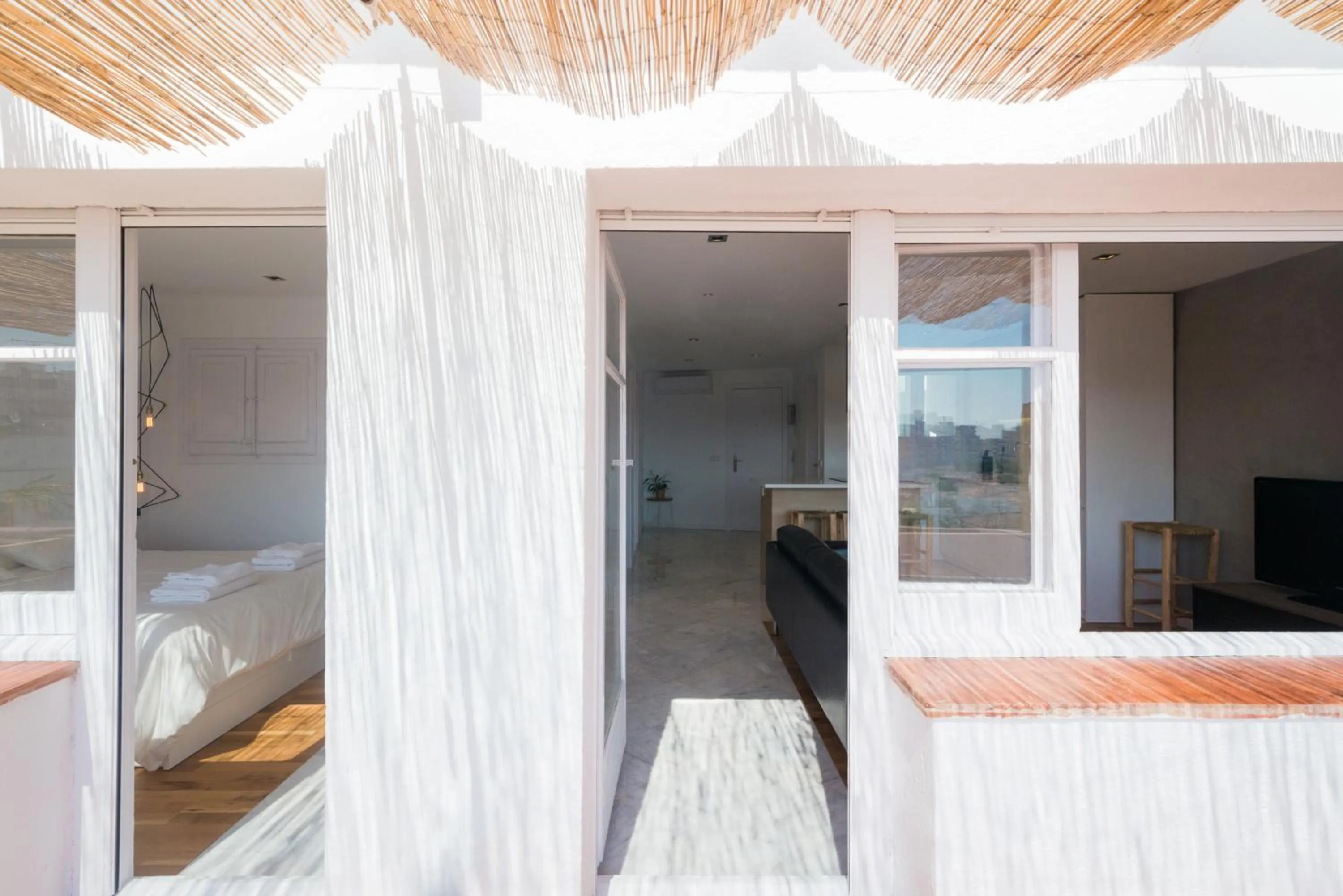 Balcony/Terrace, Bed in Apartamento Corall