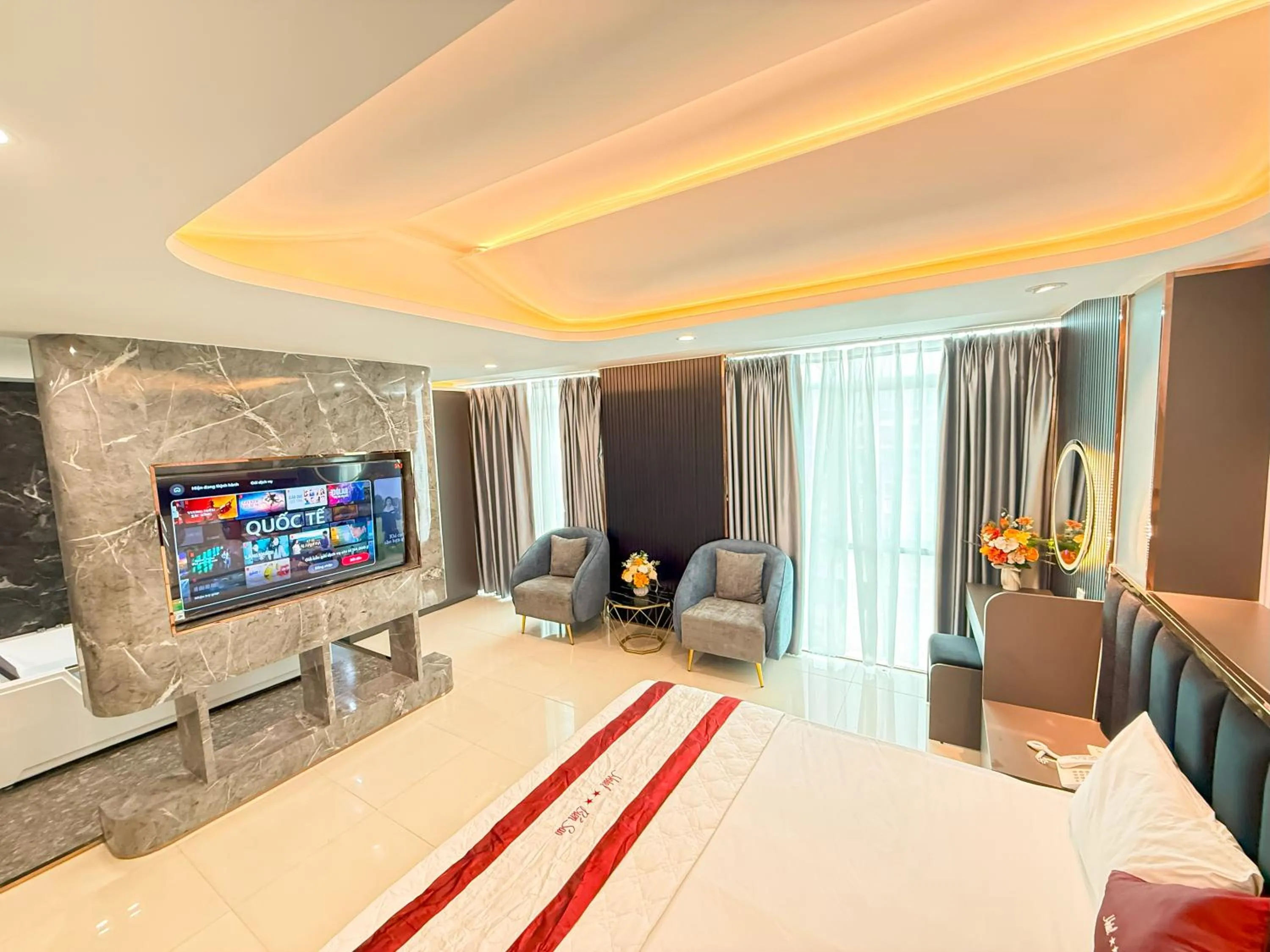 Bed in Bien Sao Hotel Duong Quang Ham