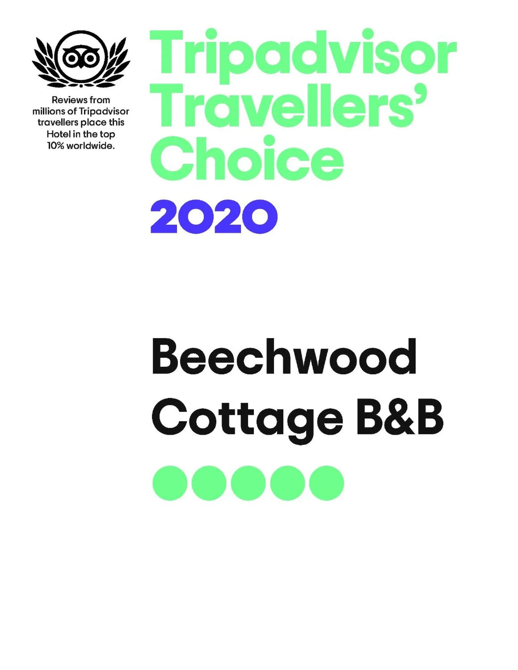 Certificate/Award in Beechwood Cottage B&B