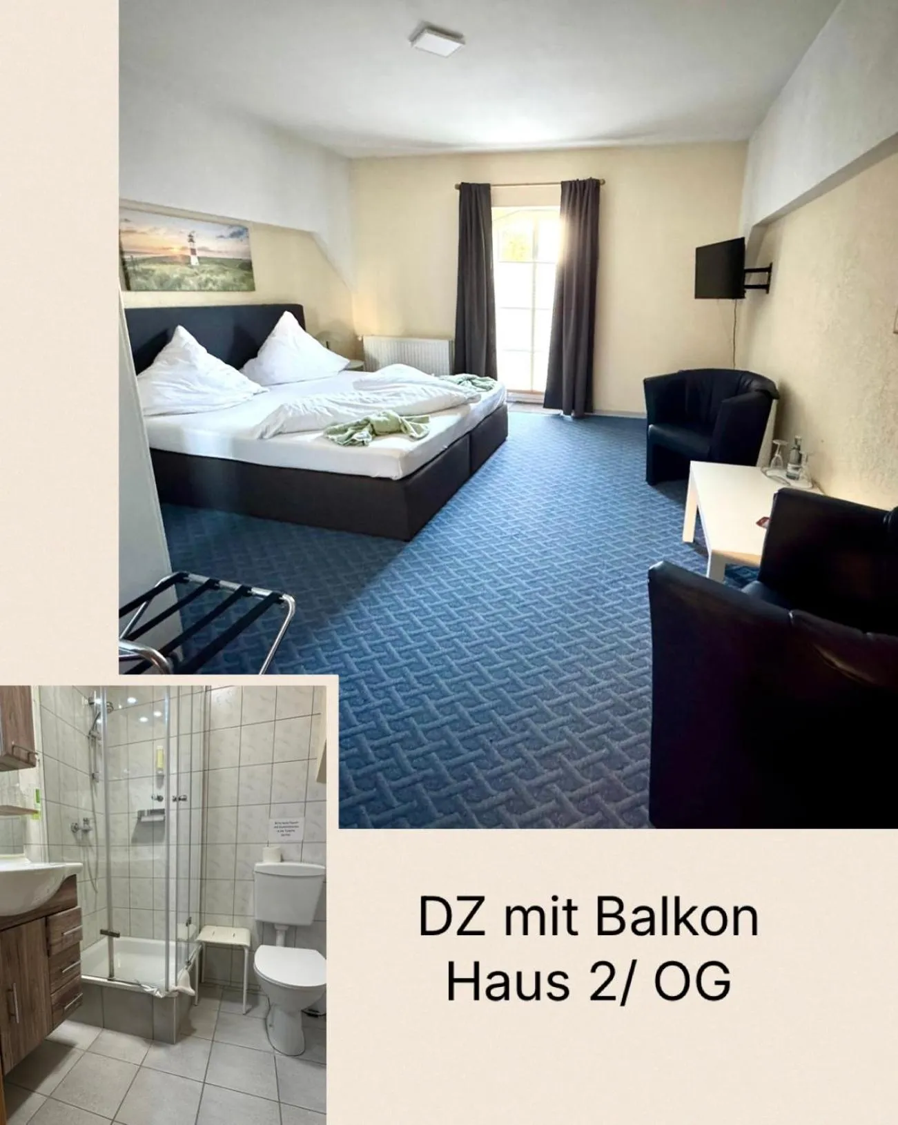 Bathroom, Bed in Hotel-Restaurant Christine