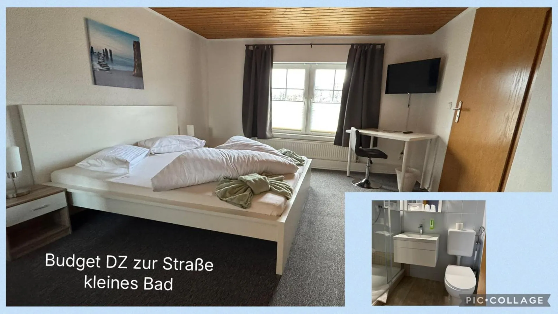 Bathroom, Bed in Hotel-Restaurant Christine