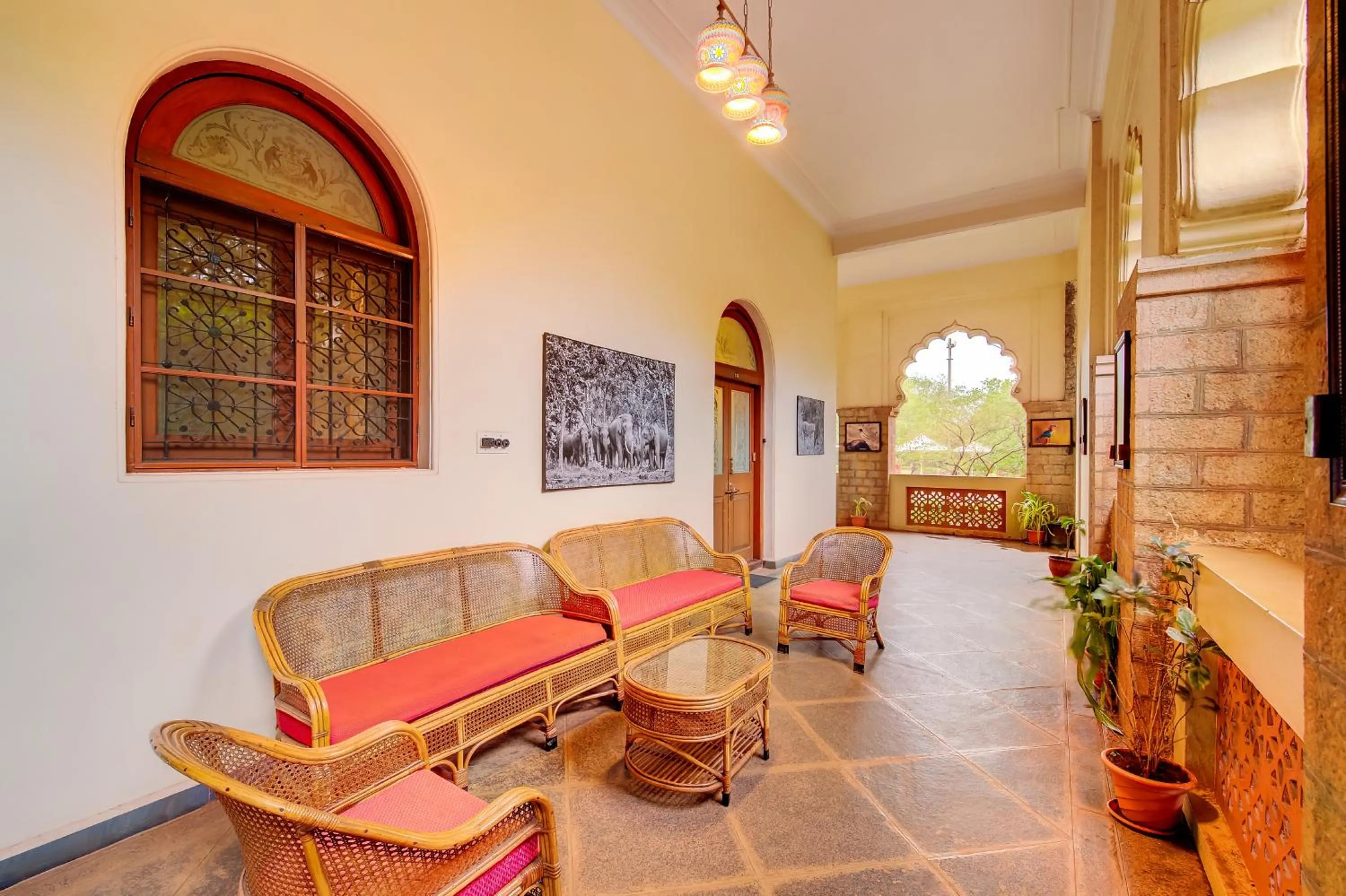 Seating area in WelcomHeritage Shivavilas Palace, HAMPI