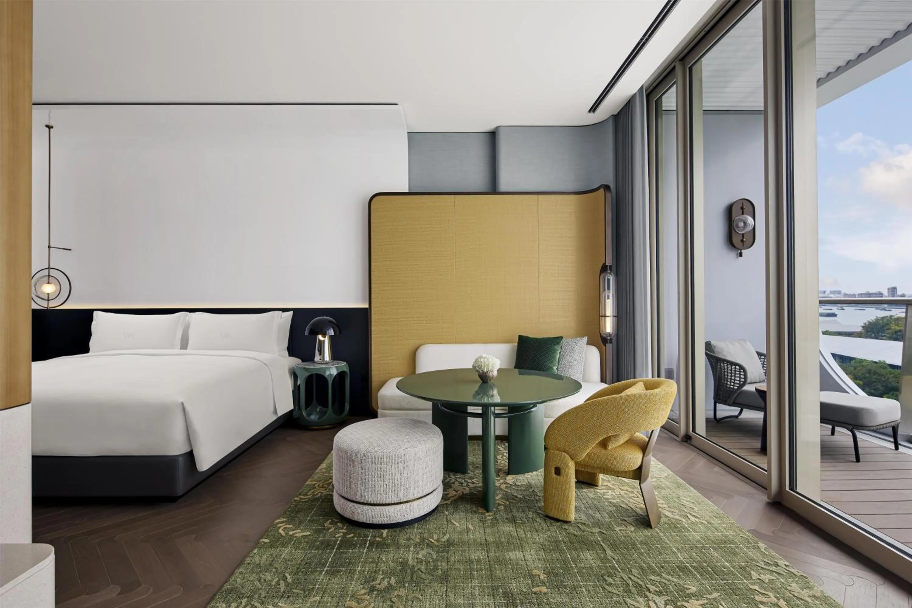 Living room, Bed in Waldorf Astoria Shanghai Qiantan