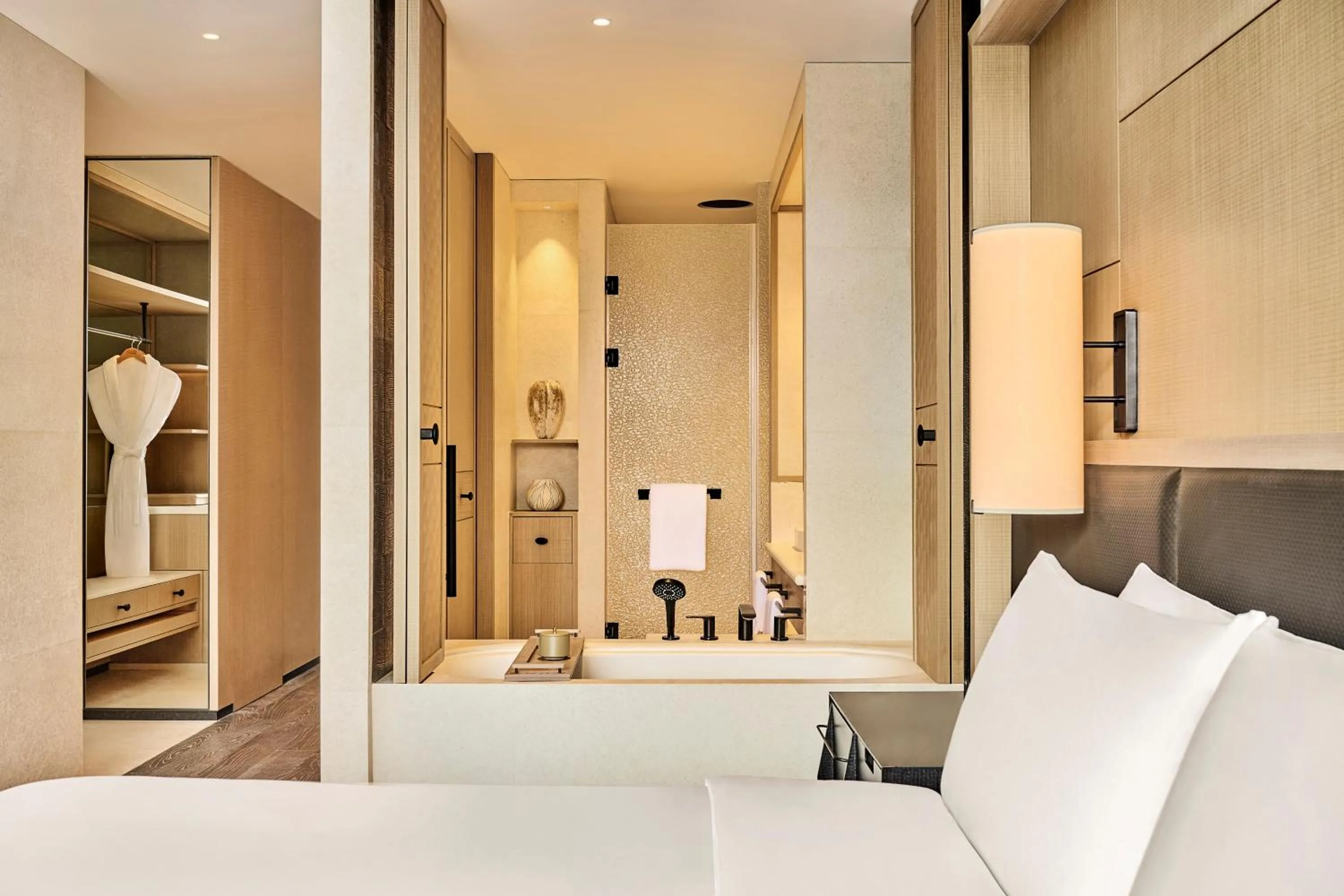 Bathroom, Bed in Shu Hua Hotel Tianmu Mountain, Curio Collection By Hilton