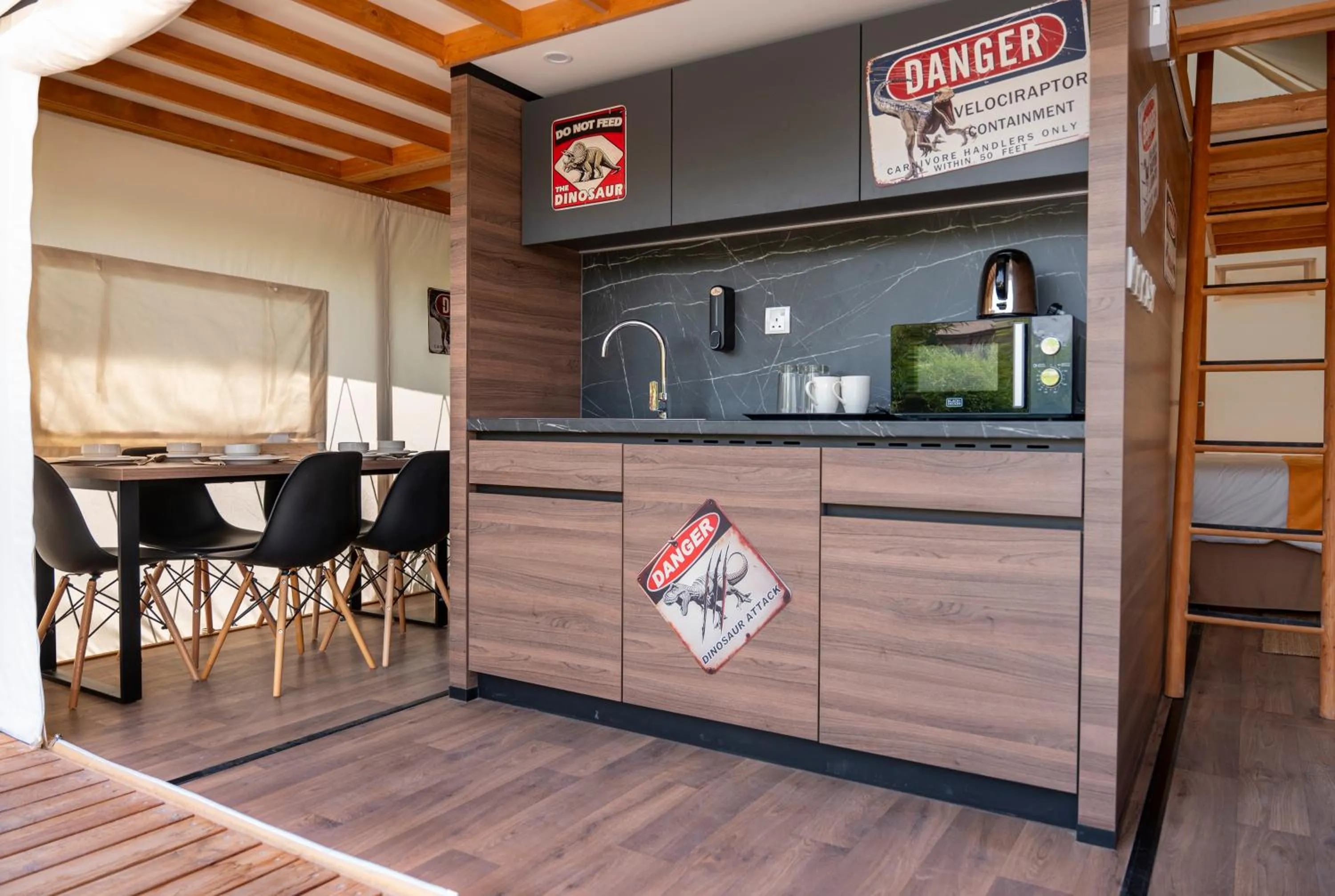 Kitchen or kitchenette in T-Rex Glamping, Including Free Access to Dubai Parks and Resorts