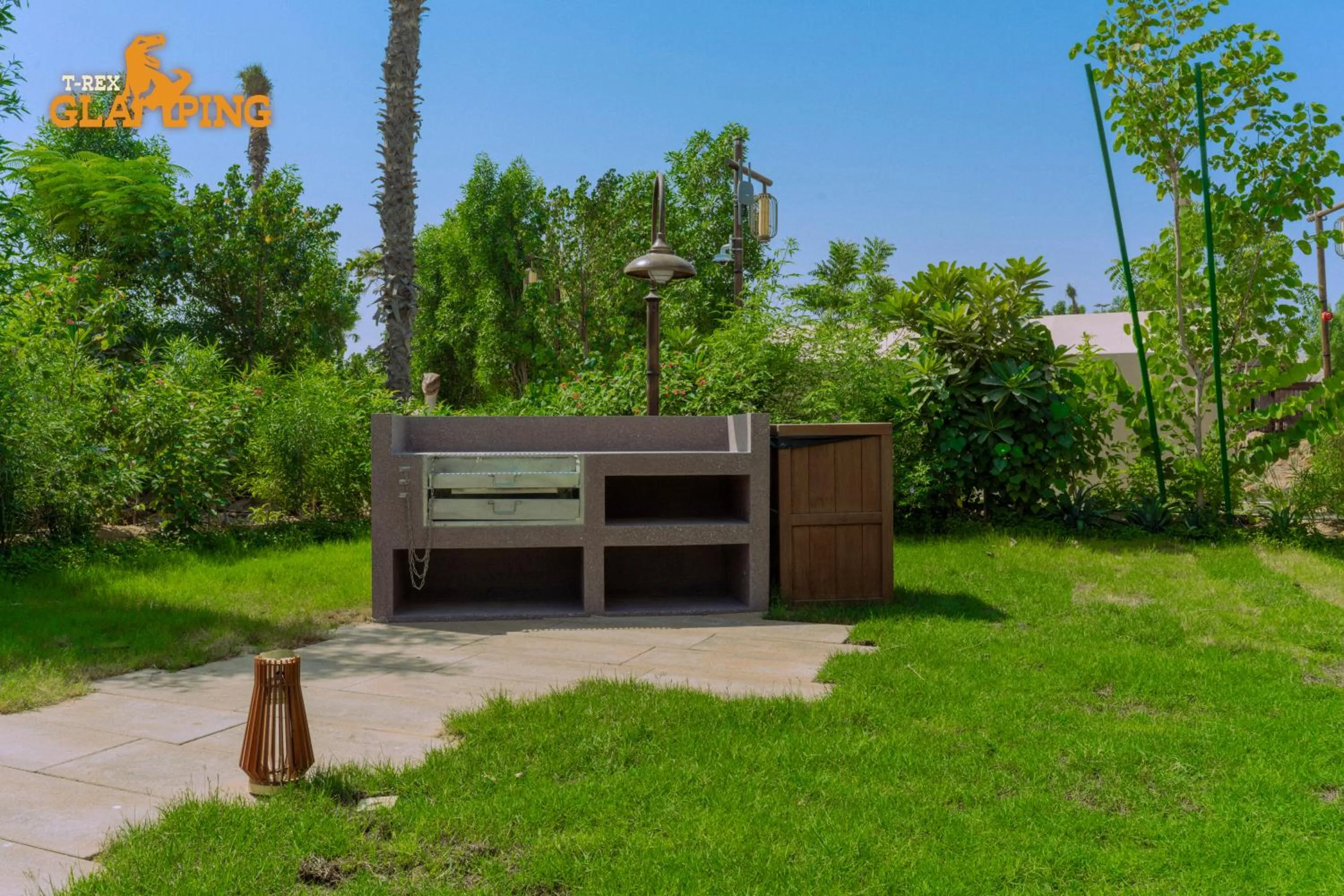 BBQ facilities in T-Rex Glamping, Including Free Access to Dubai Parks and Resorts