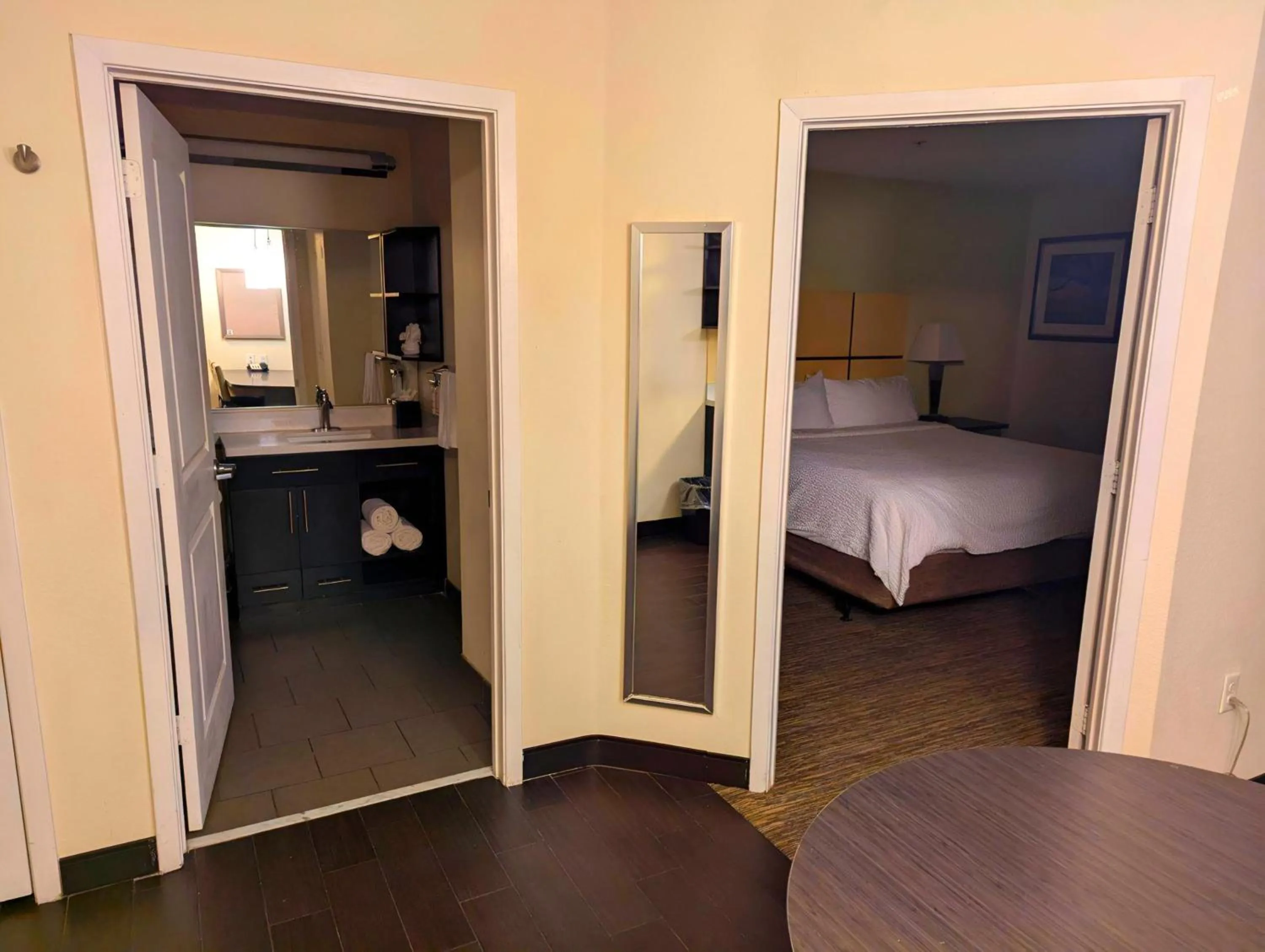 View (from property/room), Bed in Candlewood Suites San Antonio Airport by IHG