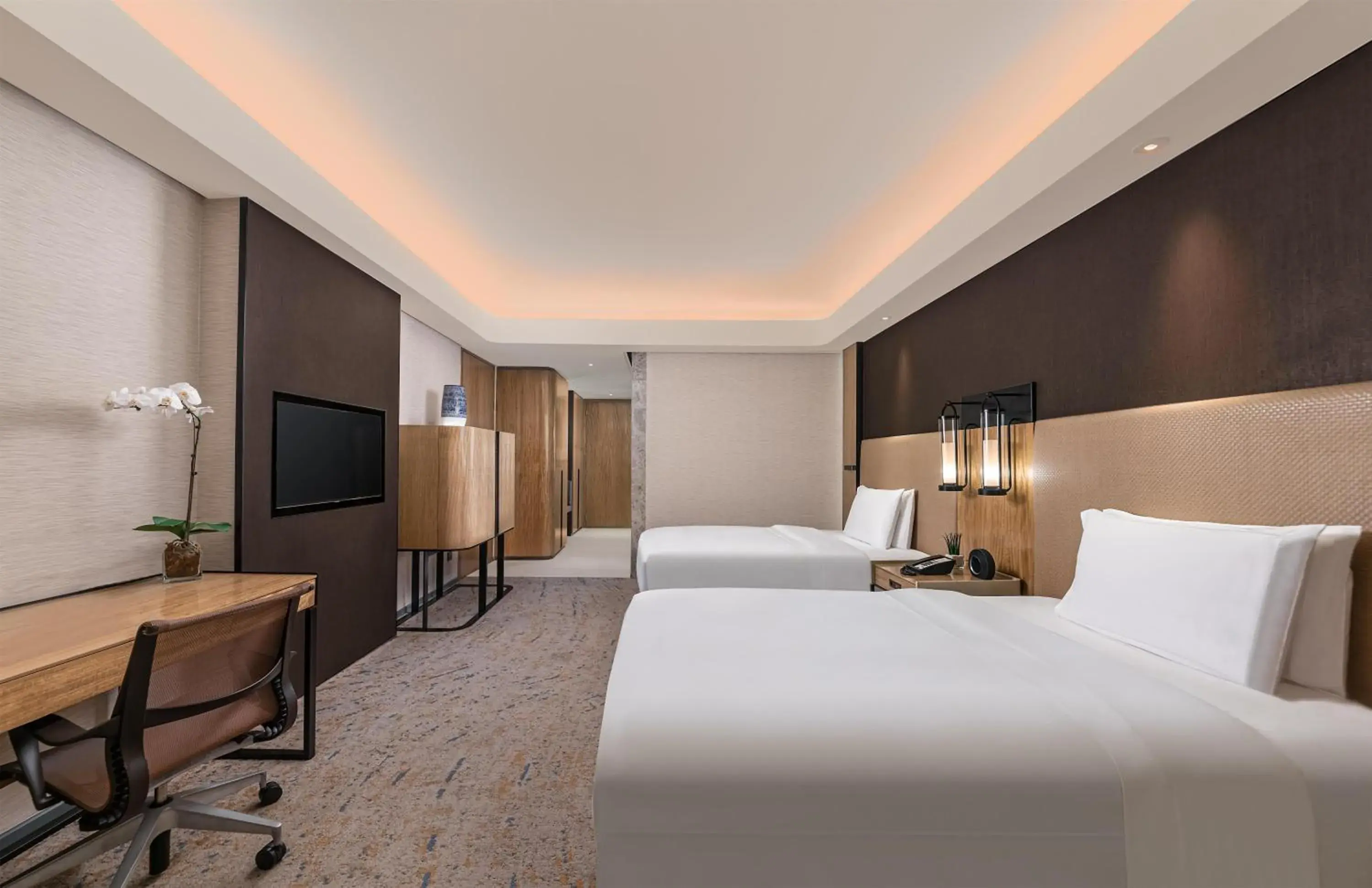 Deluxe Twin Room with Pool View and Partial Bay View in Conrad Manila Deluxe Twin Room with Pool View and Partial Bay View in Conrad Manila