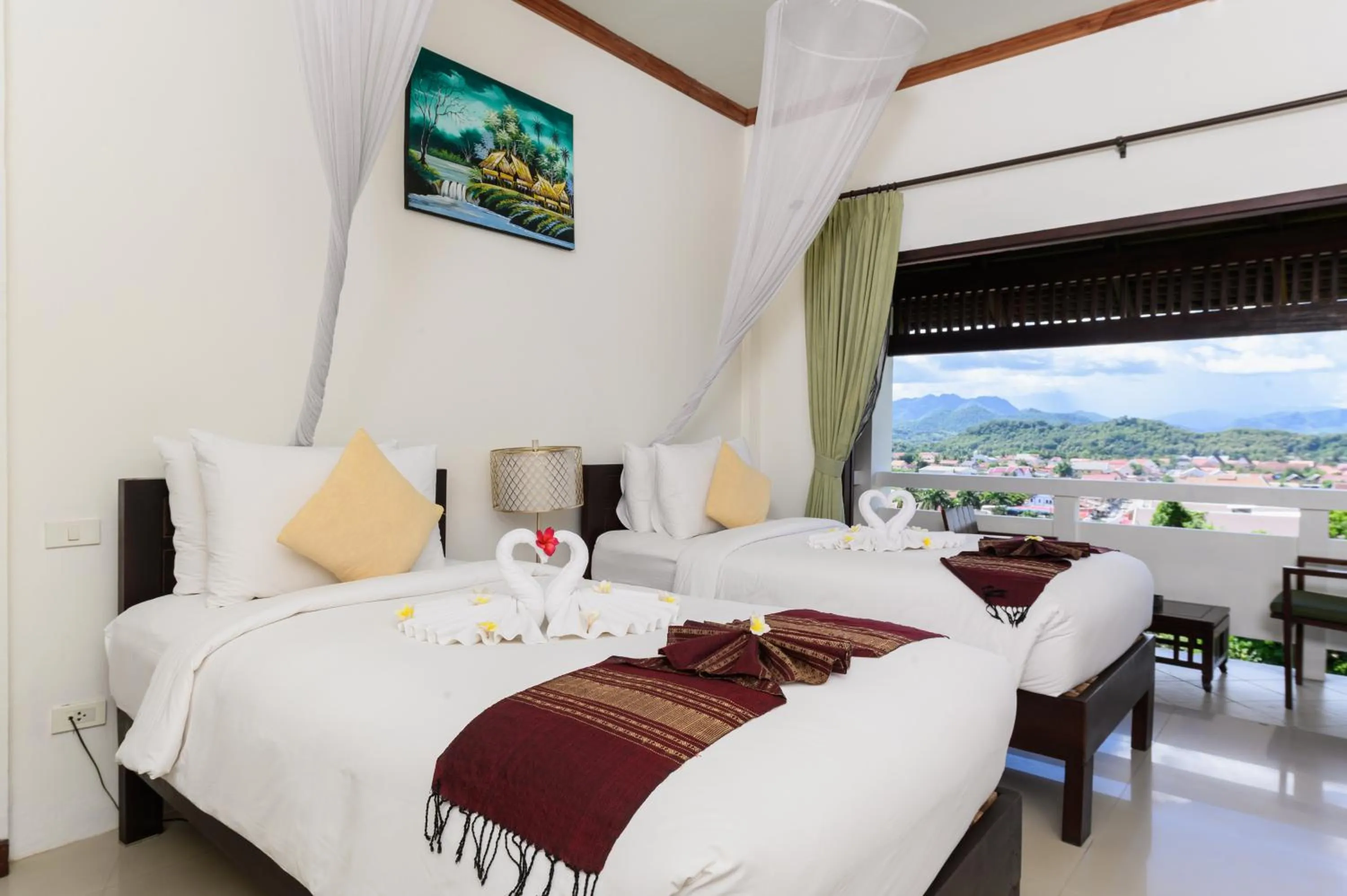 View (from property/room), Bed in Luang Prabang View Hotel