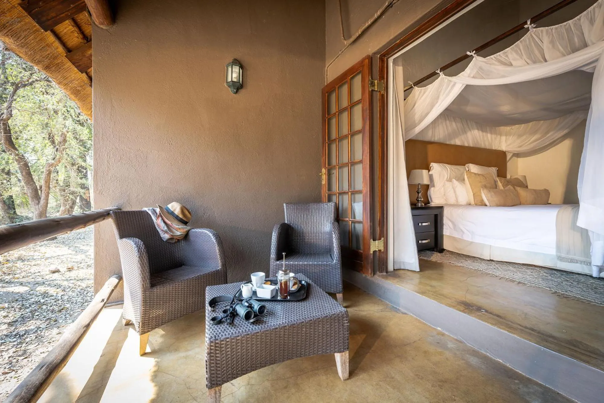 Patio, Bed in Karongwe- Shiduli Safari Lodge