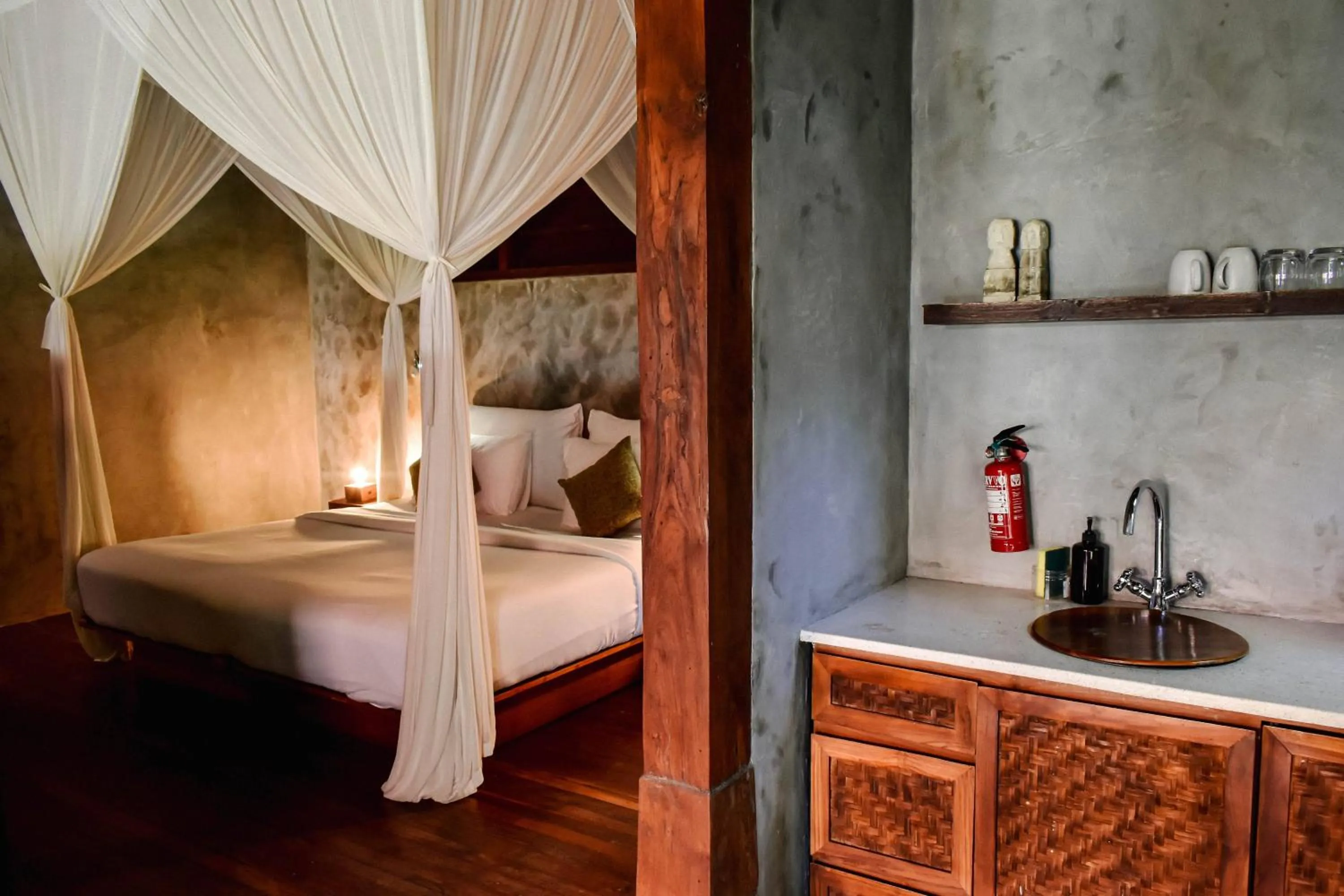 Kitchen or kitchenette, Bed in ZIN Berawa Villas & Bungalows