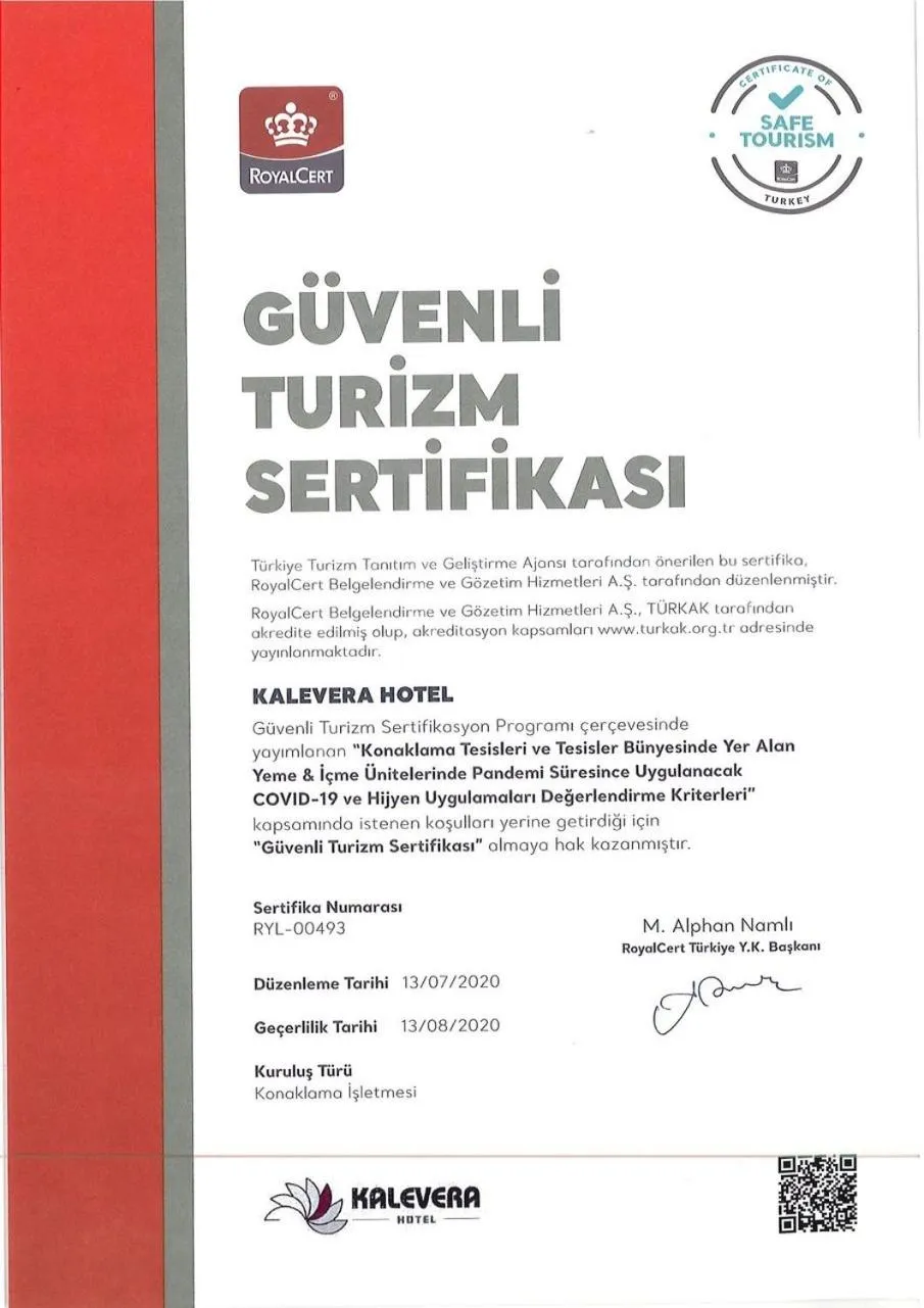 Certificate/Award in Kalevera Hotel