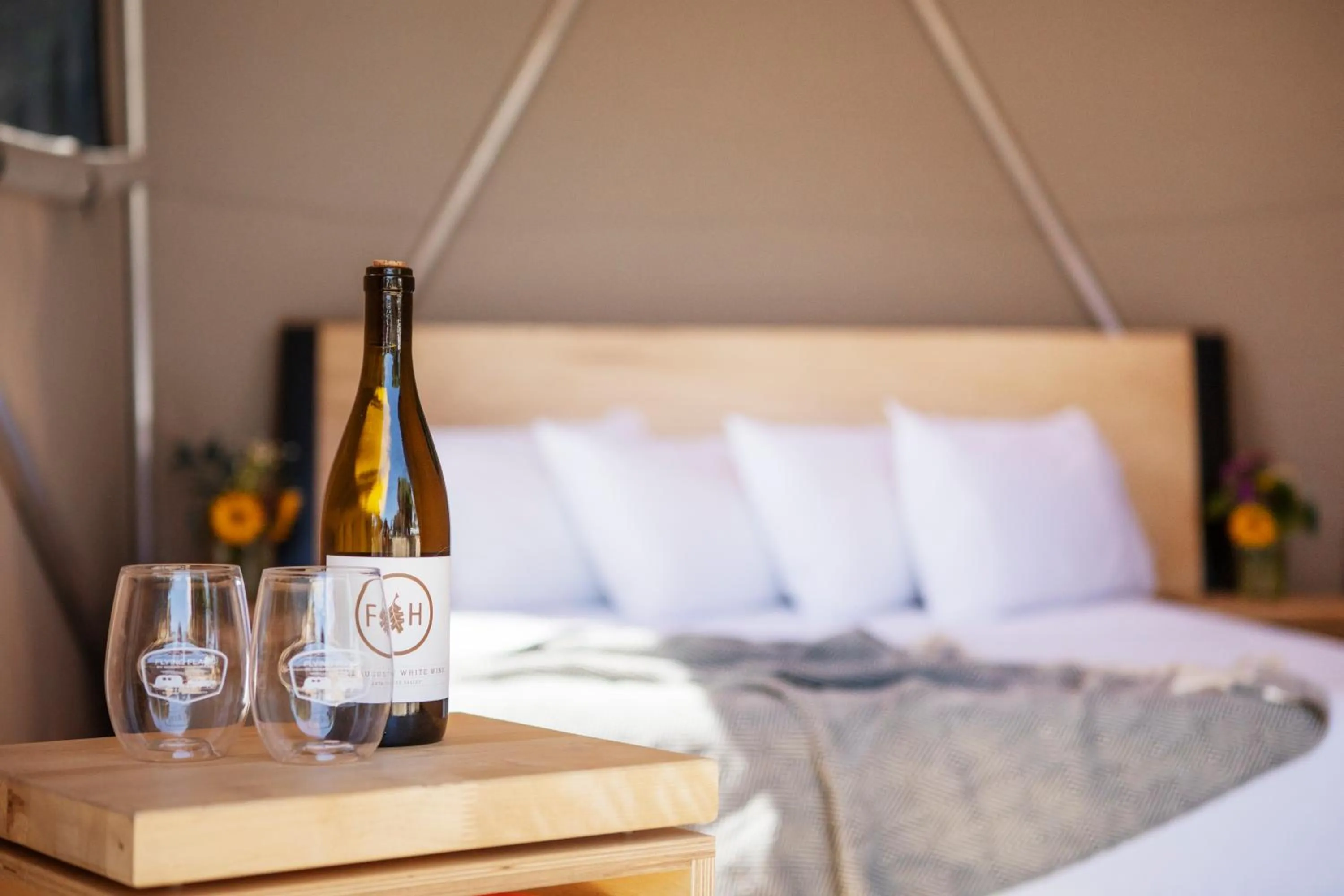 Bed in Flying Flags RV Resort & Campground