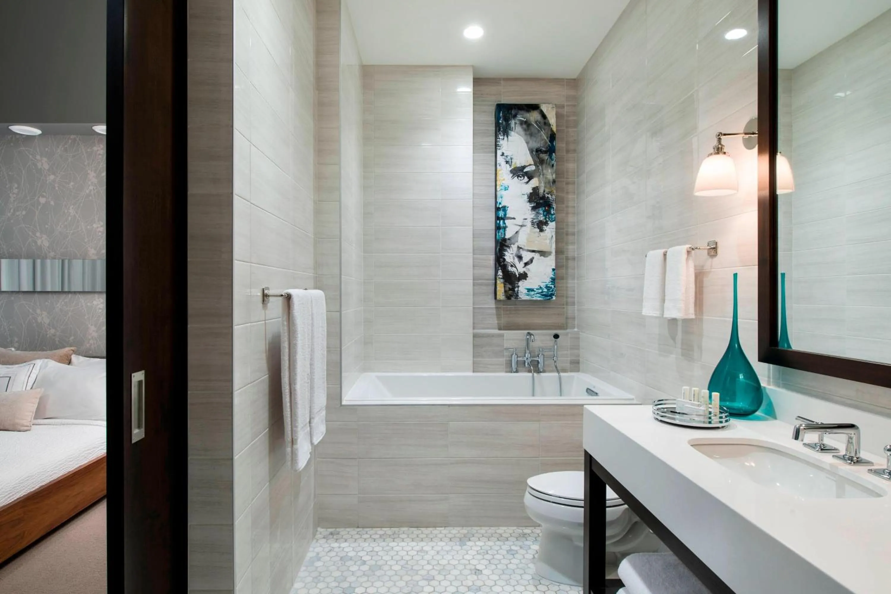 Bathroom, Bed in Courtyard by Marriott Calgary South