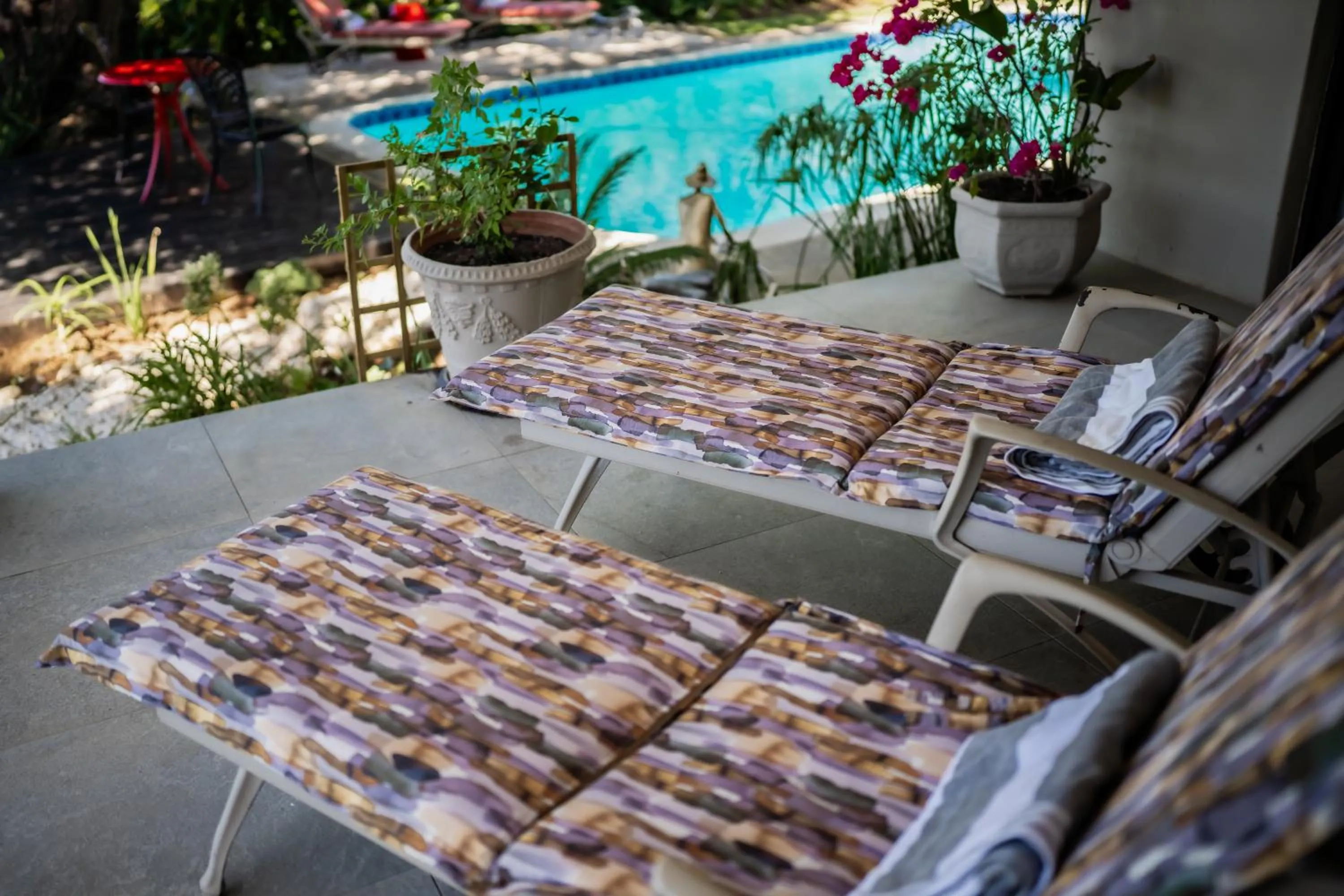 Pool view in De Wingerd Wijnland Lodge