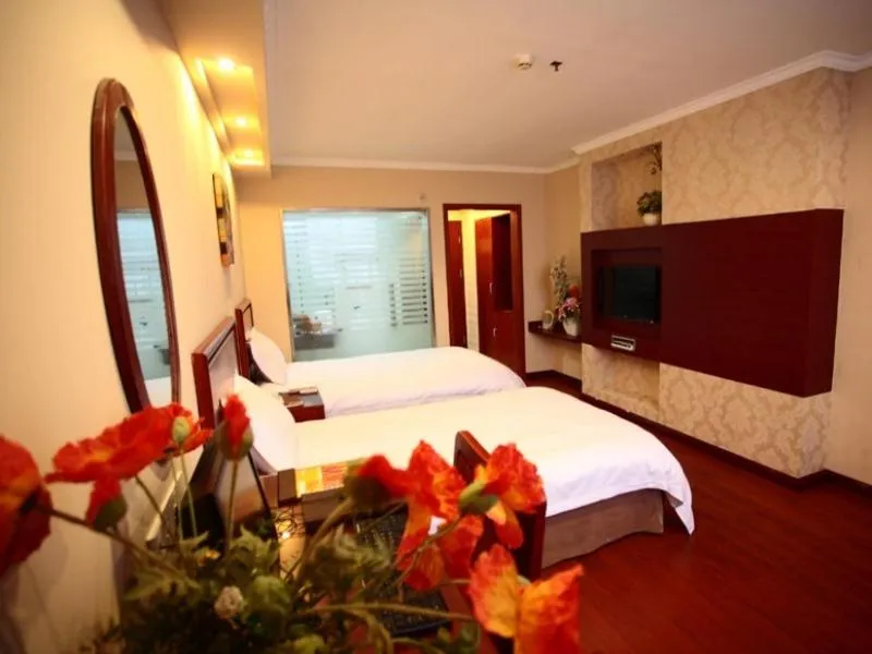 Bed in GreenTree Inn Jiangsu Huaian Chuzhou Avenue Business Hotel