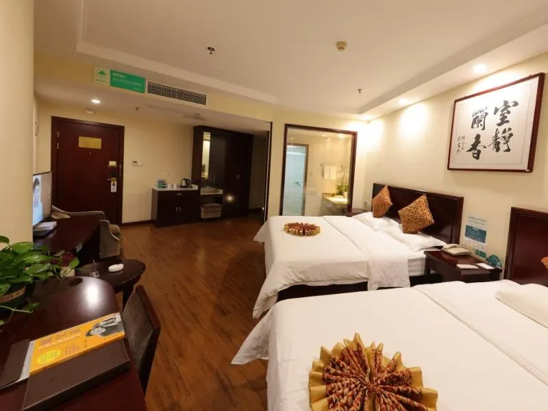 Bed in GreenTree Inn JiangSu HuaiAn University Town Science and Technology Avenue Business Hotel