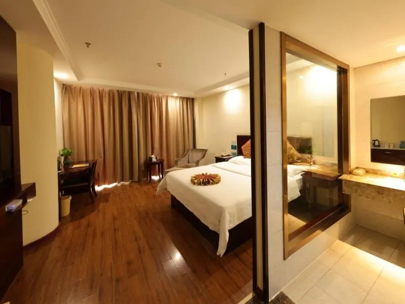 Bed in GreenTree Inn JiangSu HuaiAn University Town Science and Technology Avenue Business Hotel