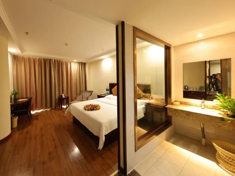Bed in GreenTree Inn JiangSu HuaiAn University Town Science and Technology Avenue Business Hotel
