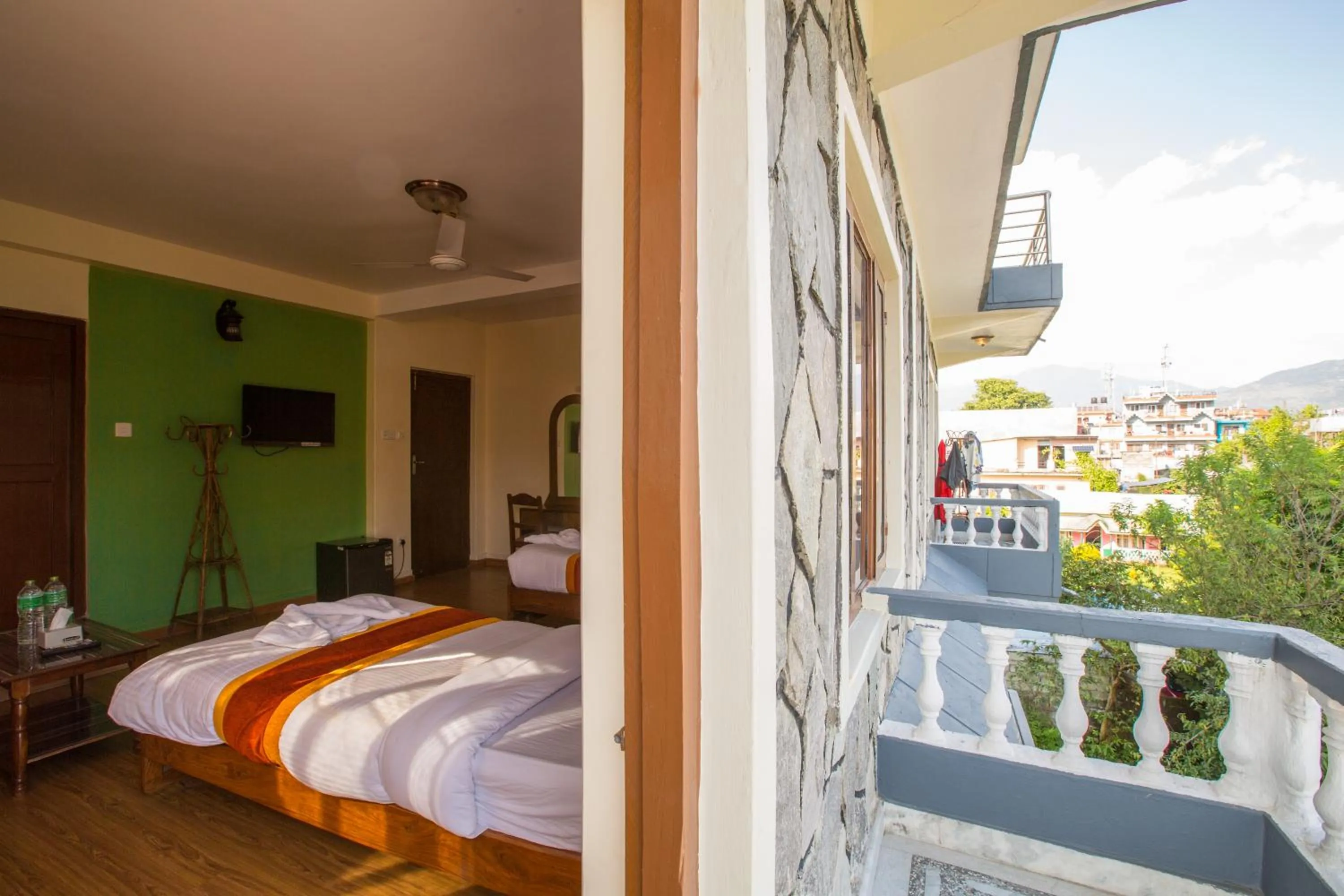 Balcony/Terrace, Bed in Hotel Pokhara View