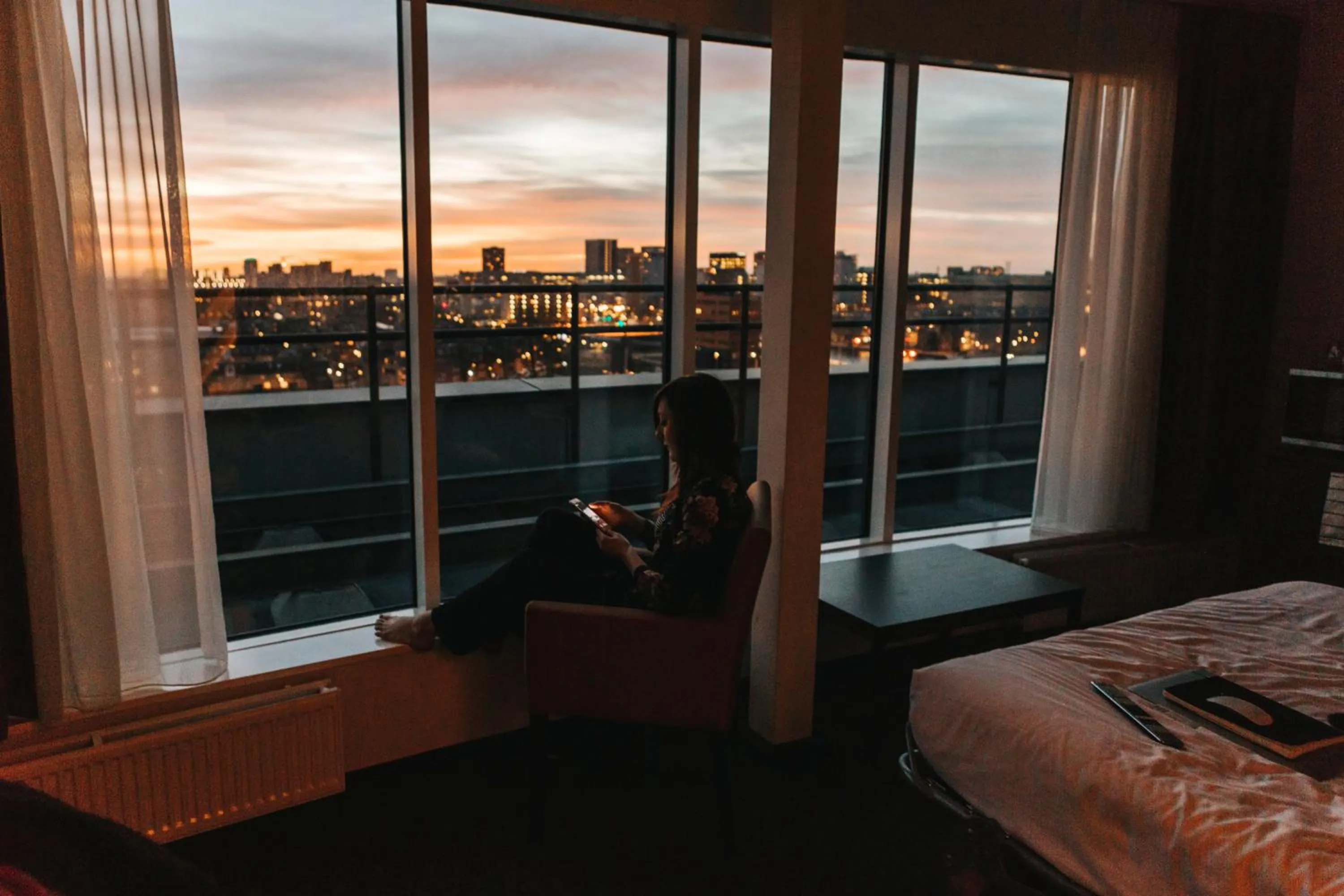 View (from property/room), Bed in The Hague Teleport Hotel - Free Parking