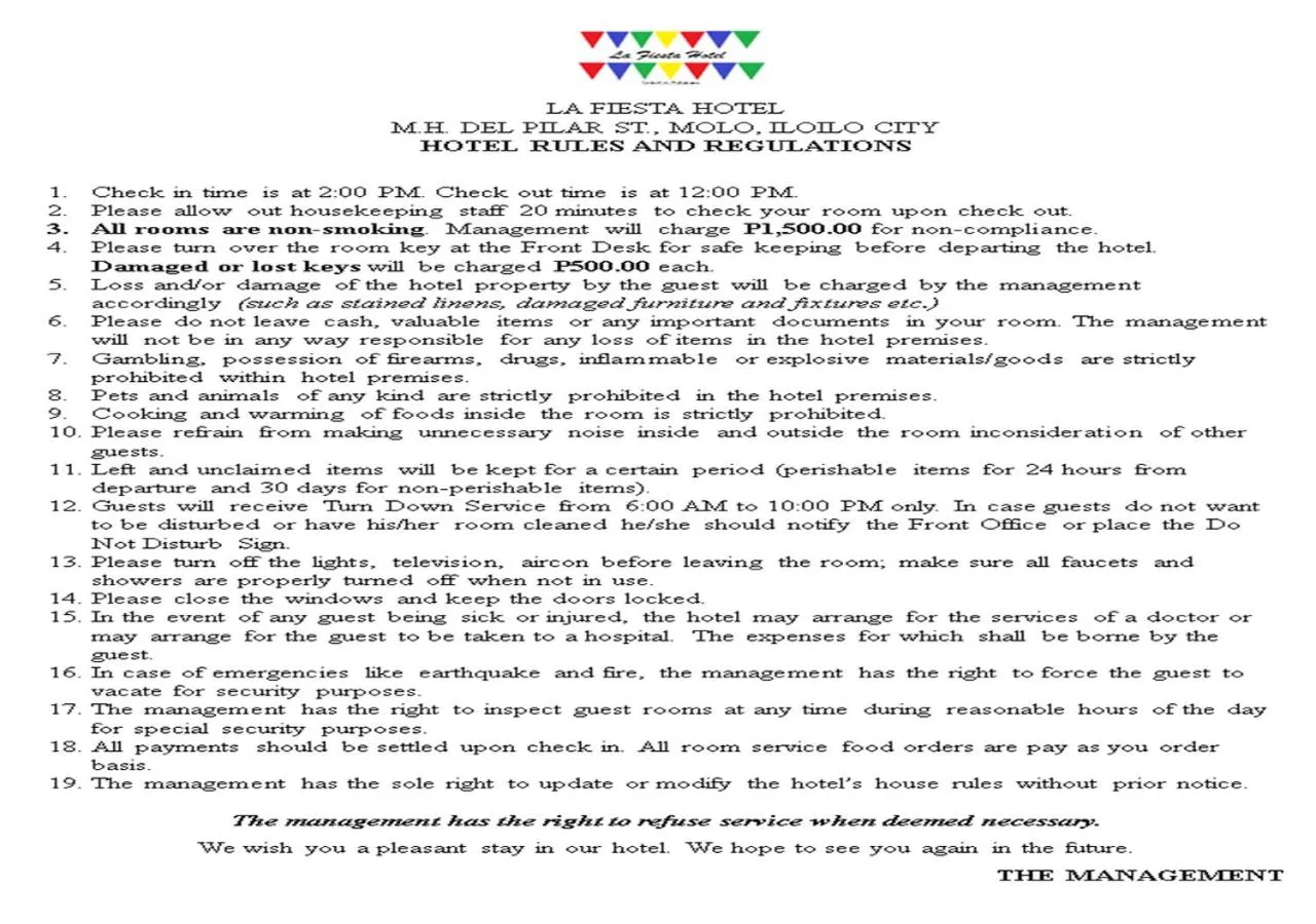 Text overlay in La Fiesta Hotel