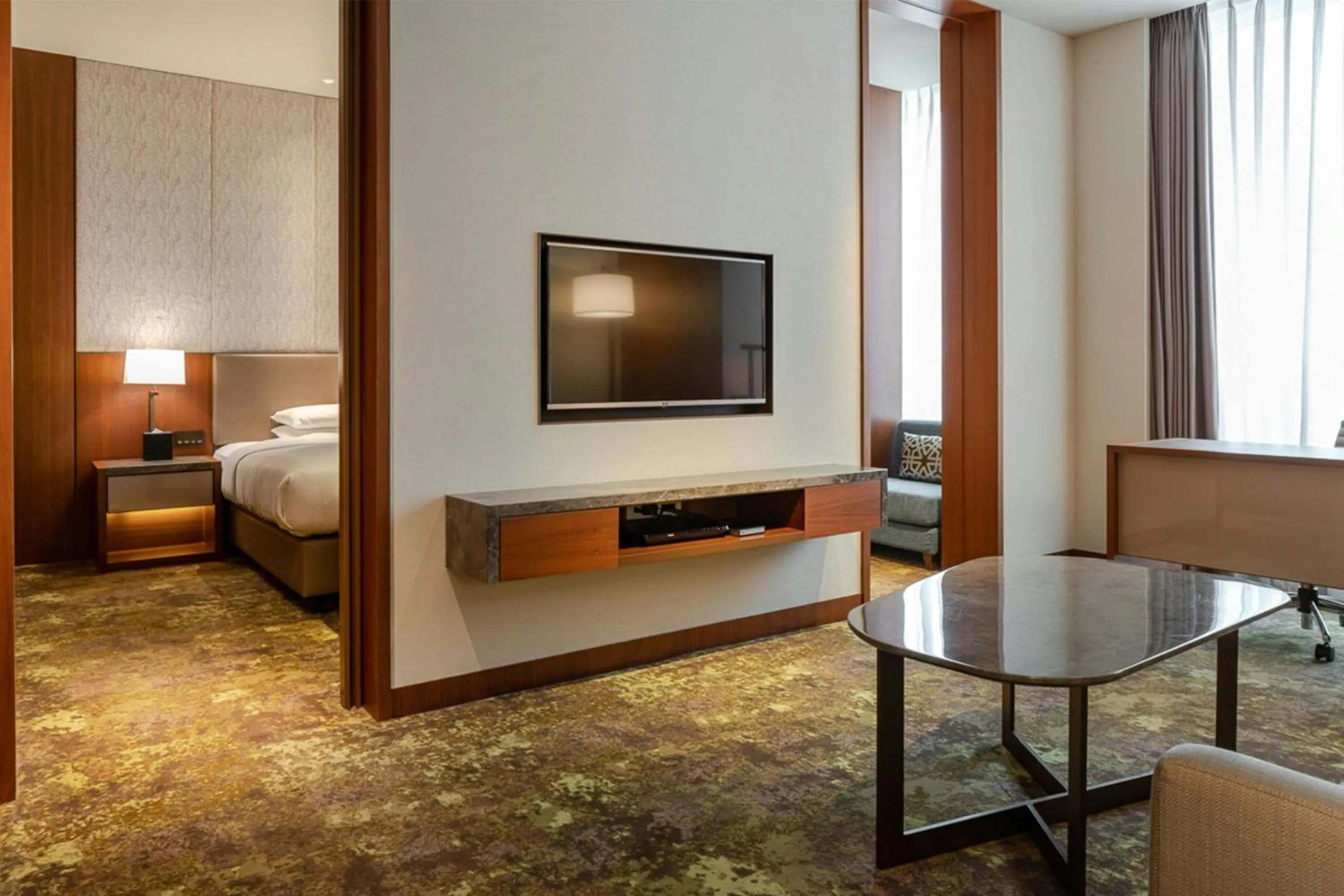 Living room, Bed in Courtyard by Marriott Taipei