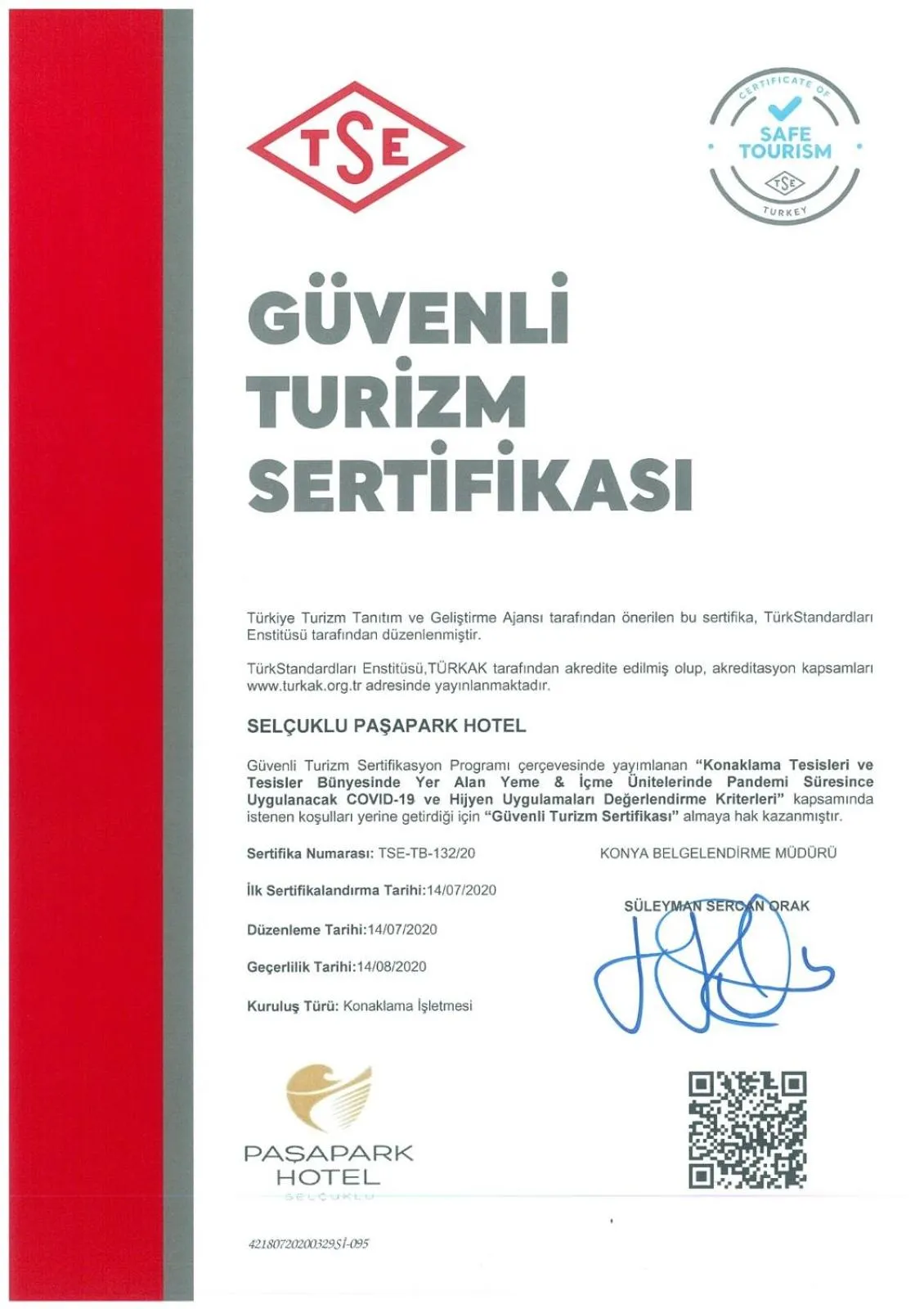Logo/Certificate/Sign in Paşapark Selçuklu Hotel
