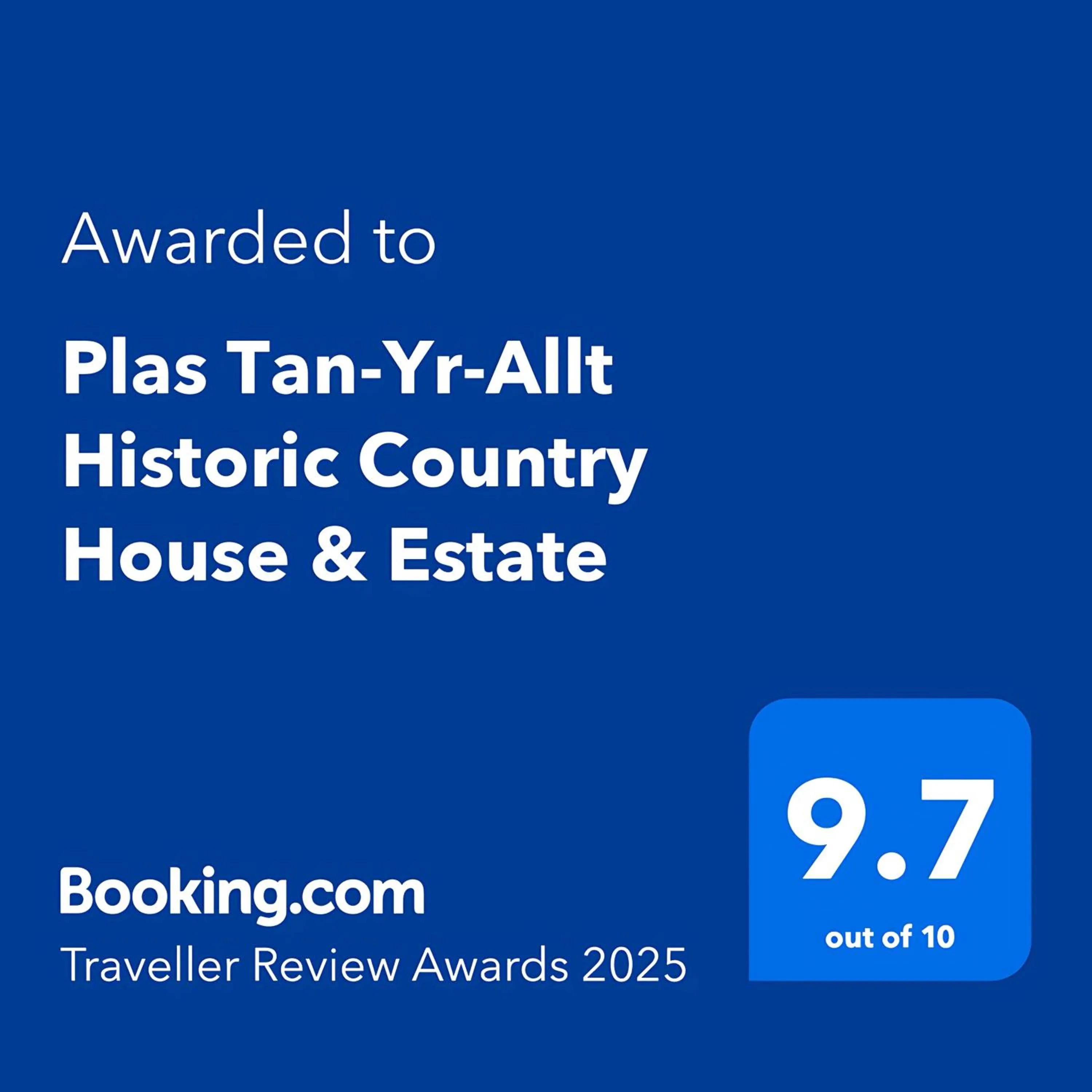 Certificate/Award in Plas Tan-Yr-Allt Historic Country House B&B