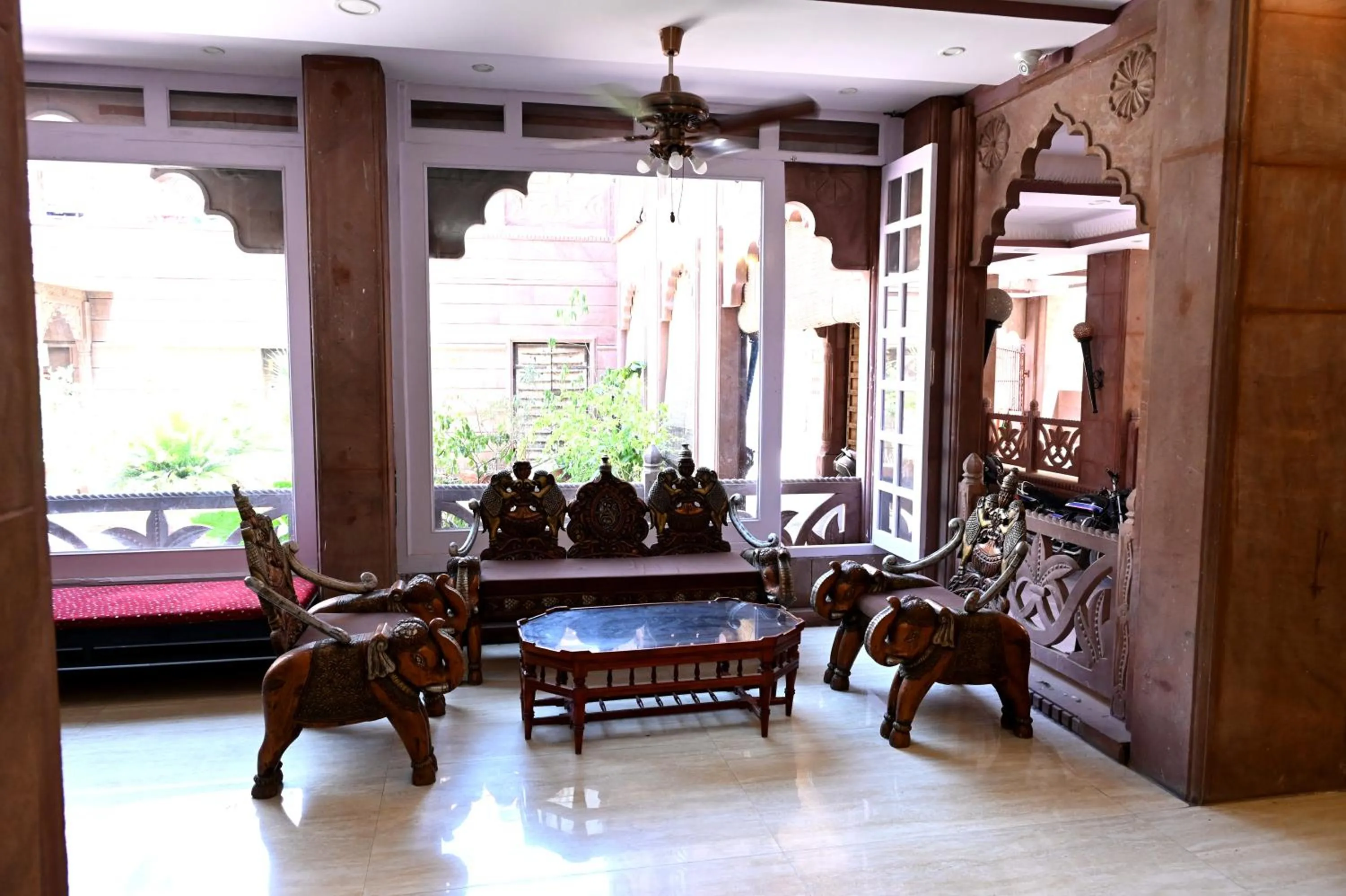 Seating area in Om Heritage Haveli