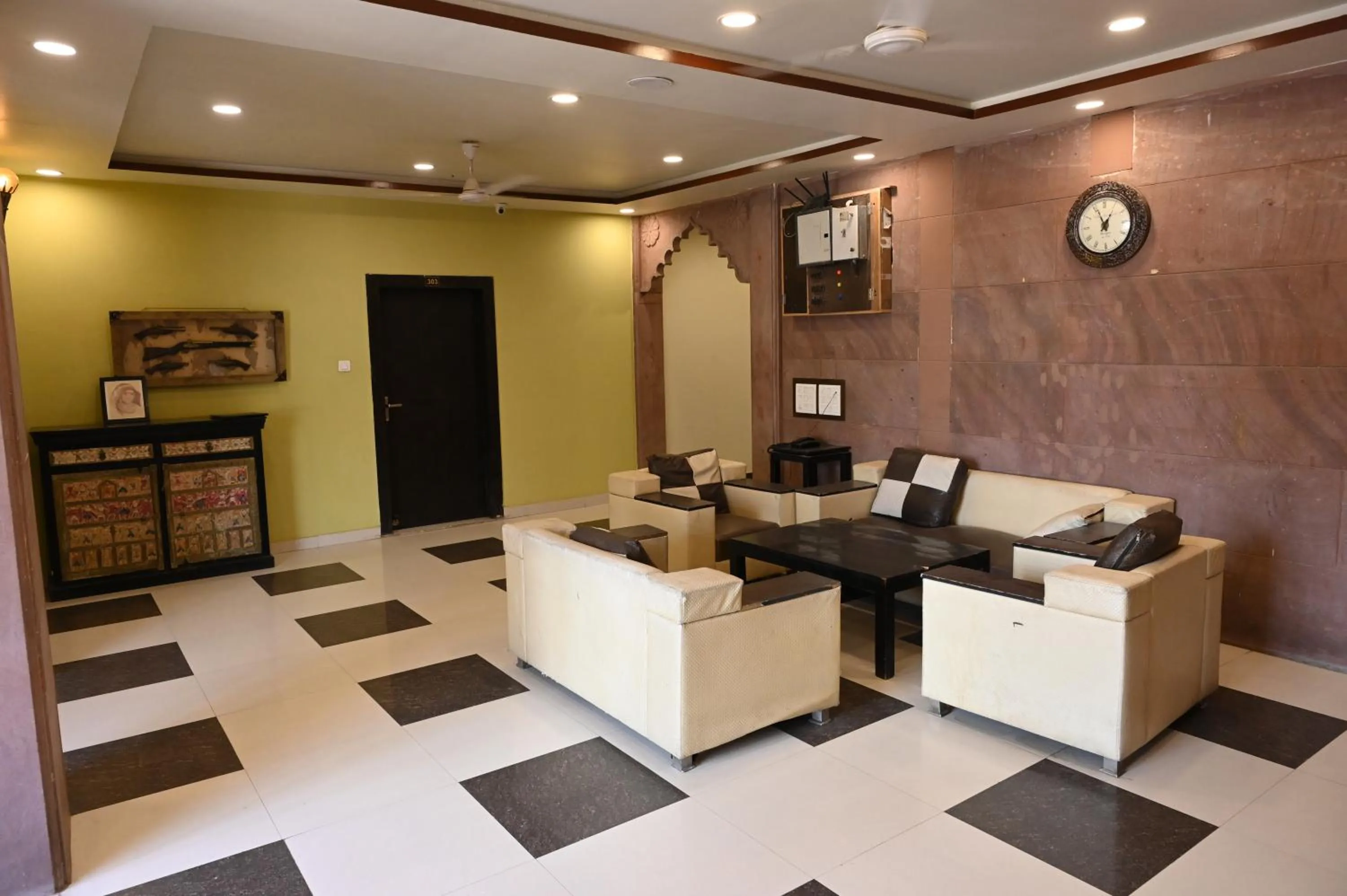 Seating area in Om Heritage Haveli