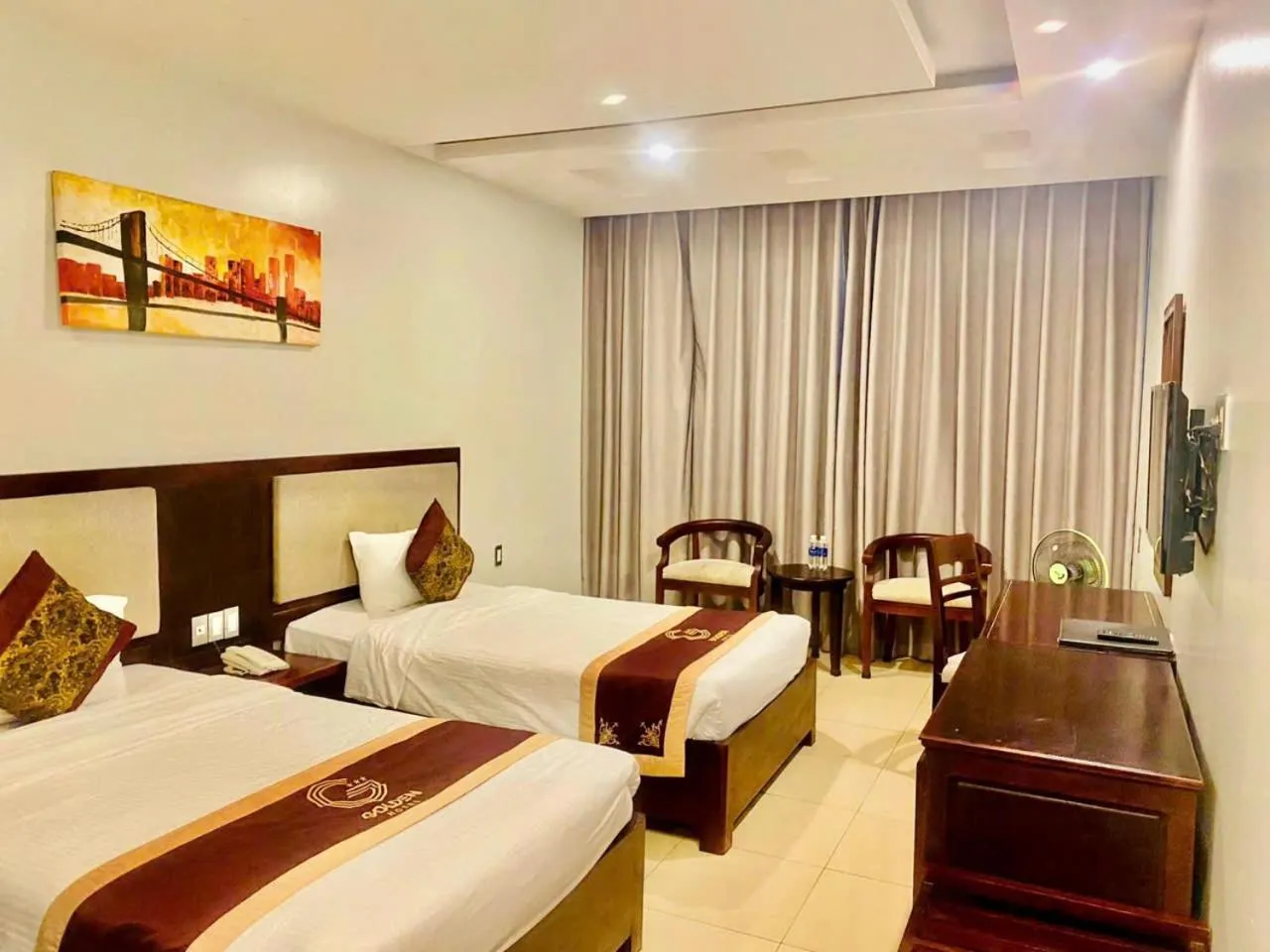 Bed in Golden Quang Tri Hotel