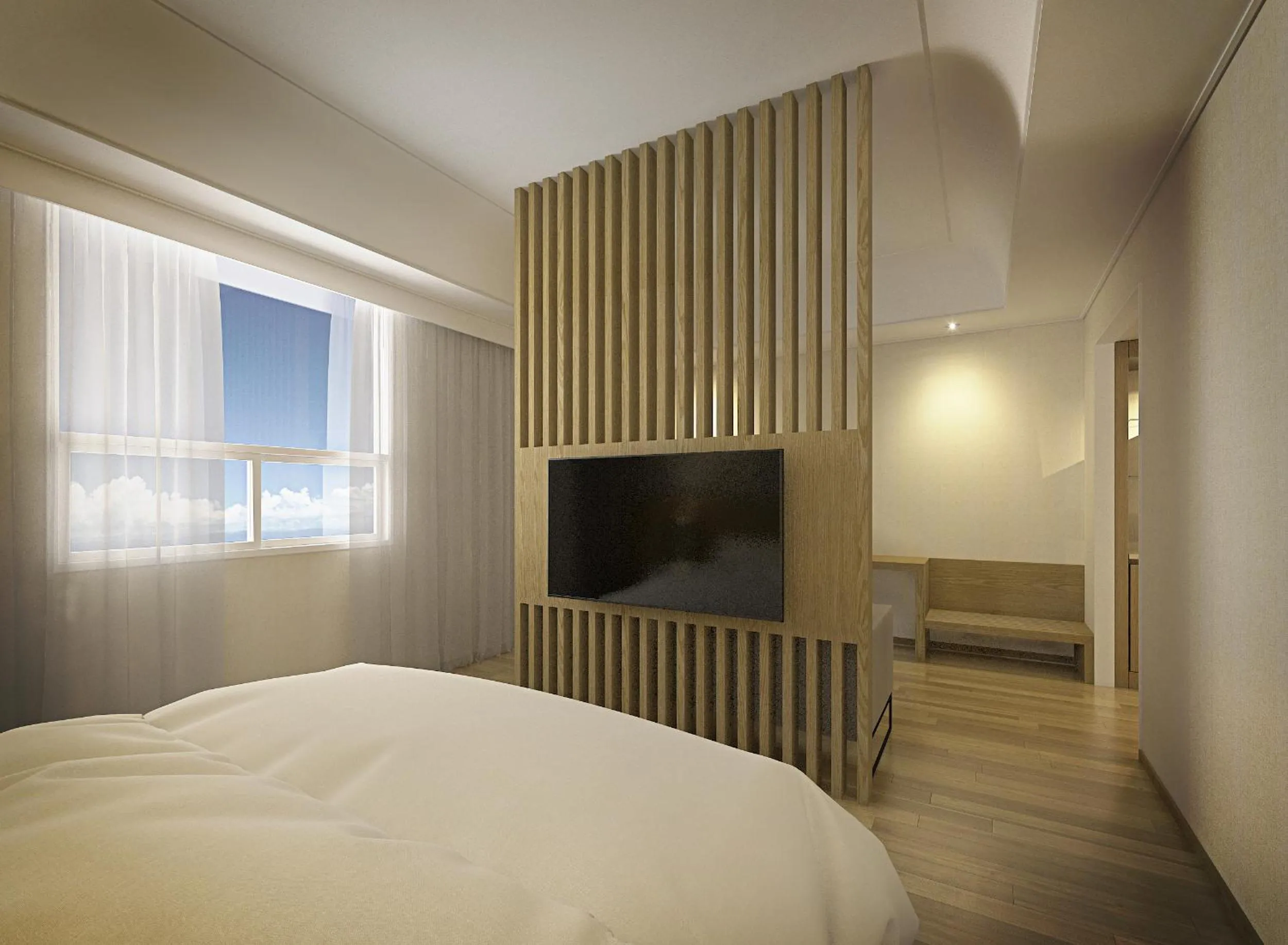 Communal lounge/ TV room, Bed in Crown Hotel Changwon