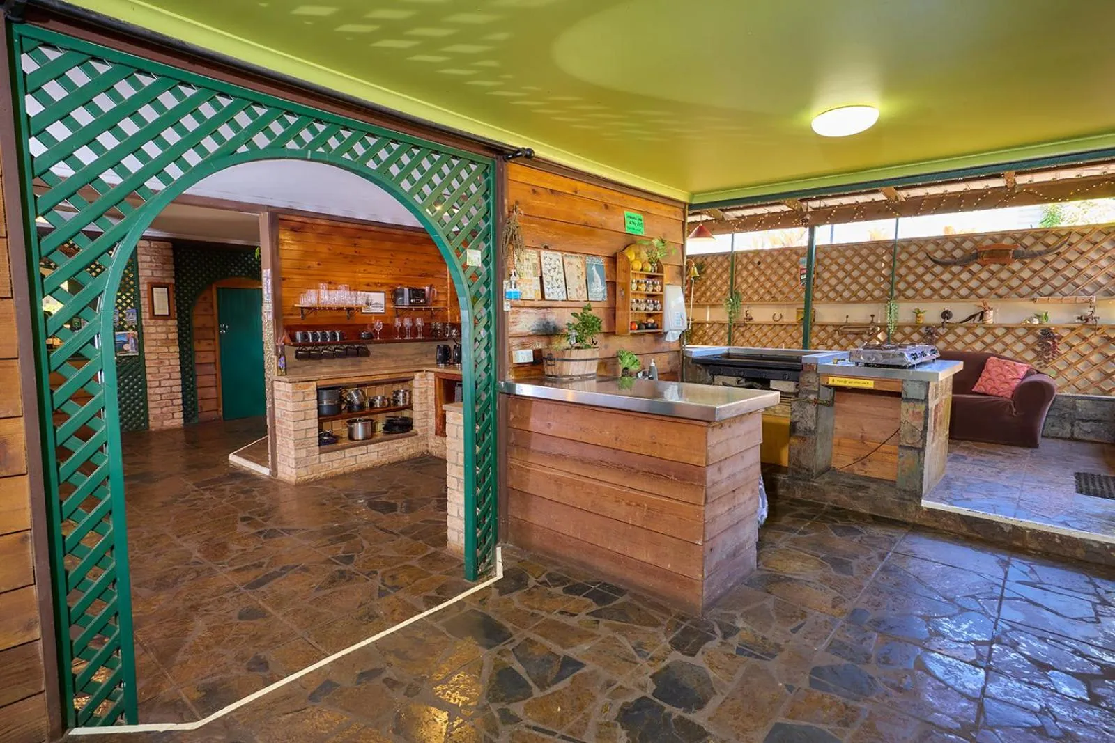 Communal kitchen in On The Wallaby Eco Lodge