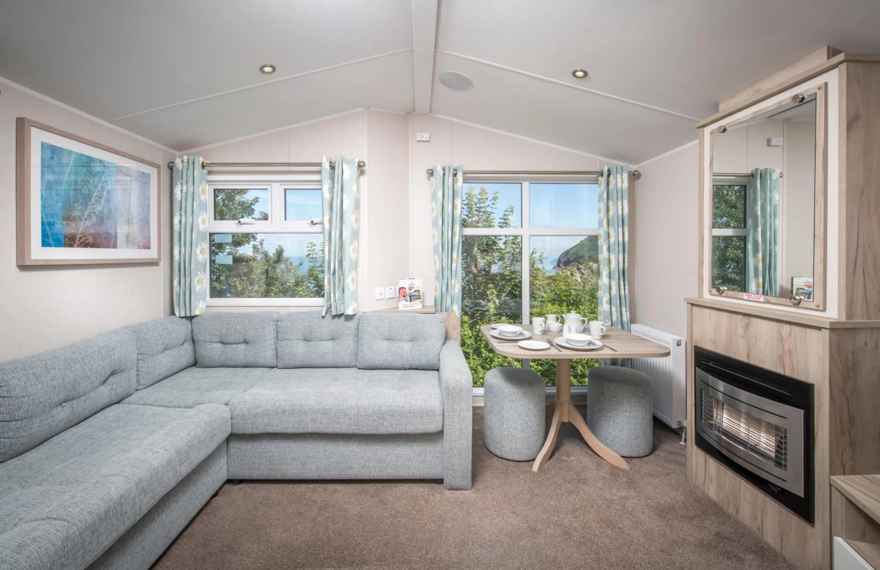 Living room in Widemouth Bay Caravan Park