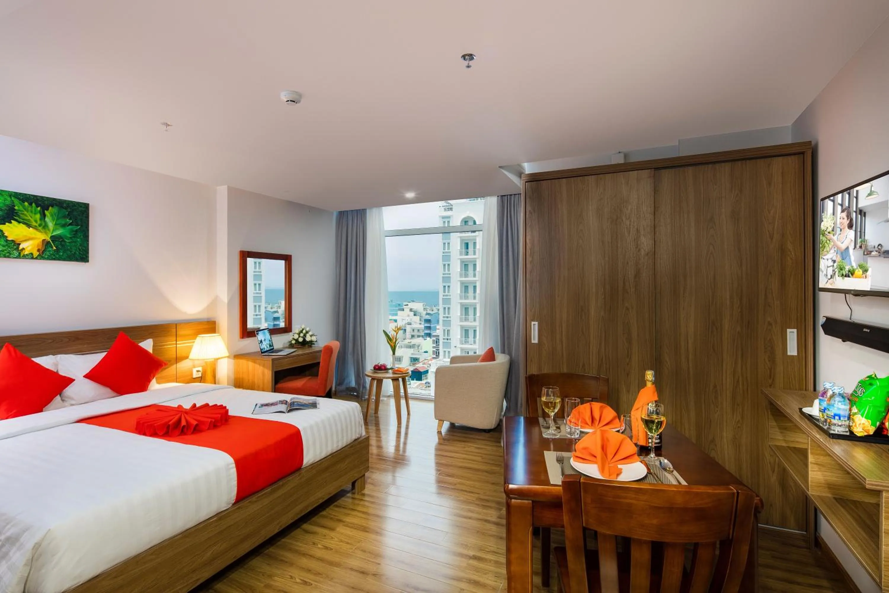 View (from property/room), Bed in Maple Leaf Hotel & Apartment