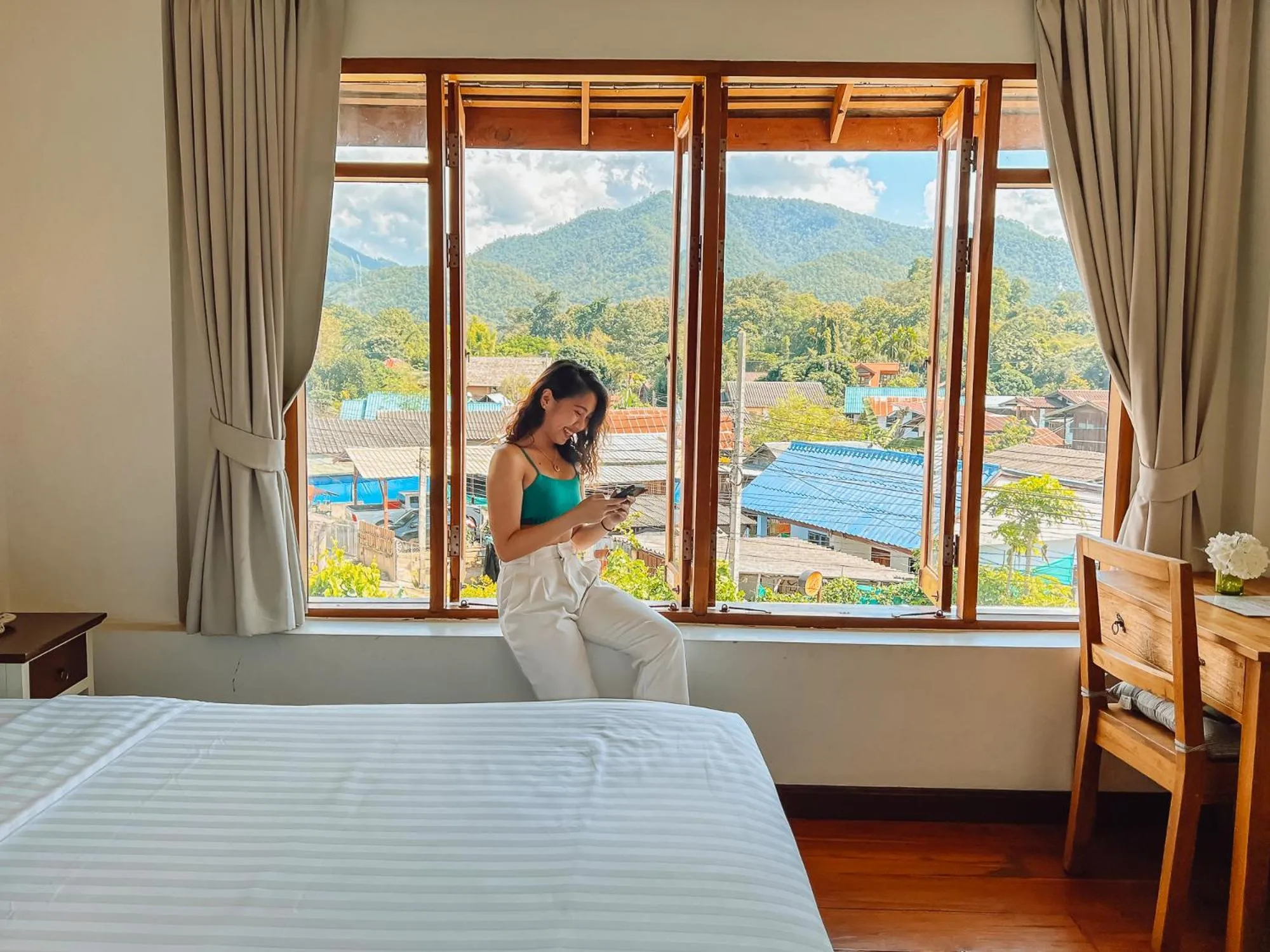 Mountain view, Bed in Pai Cherkaew Boutique House