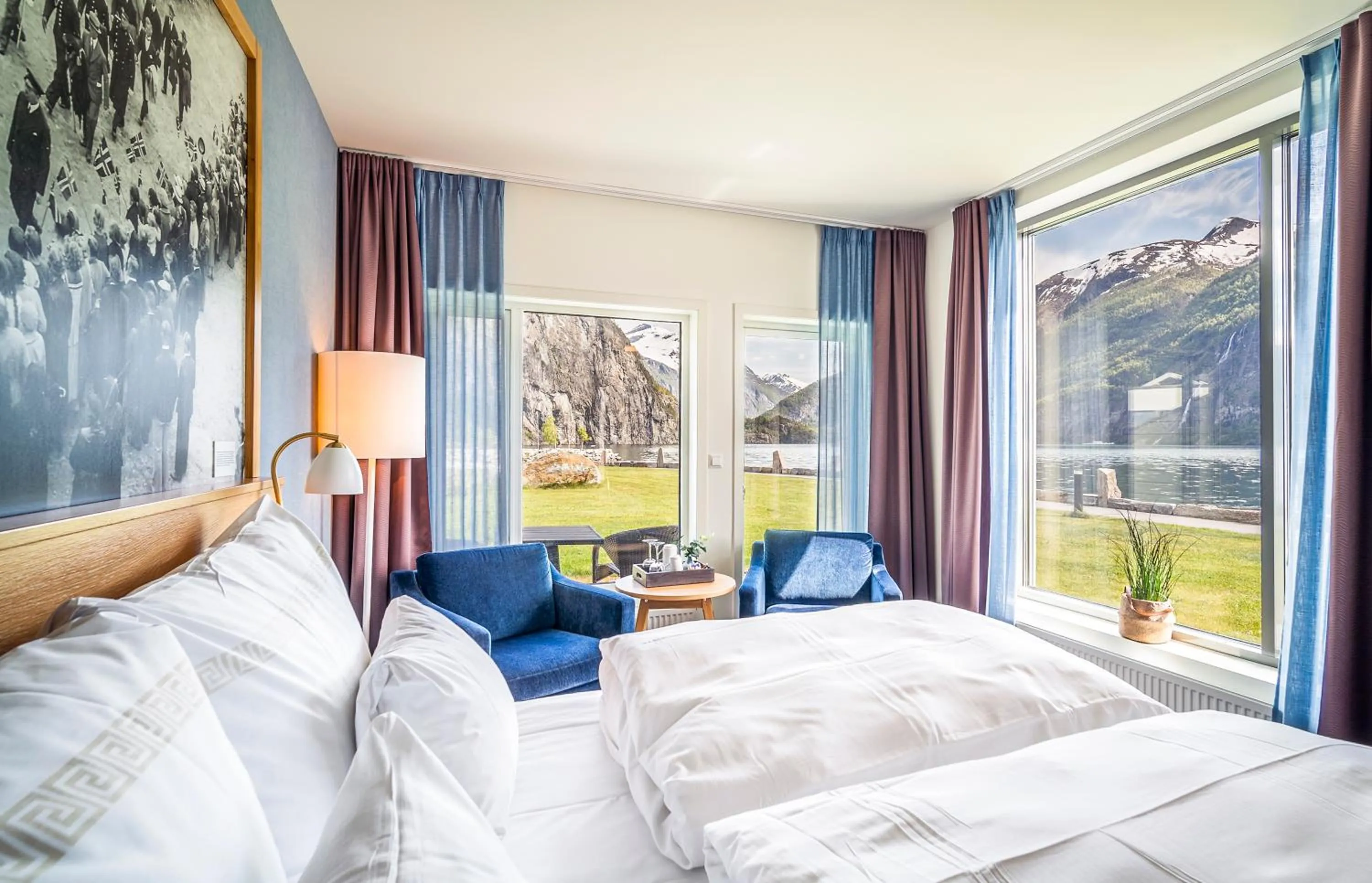 View (from property/room), Bed in Valldal Fjordhotell - by Classic Norway Hotels