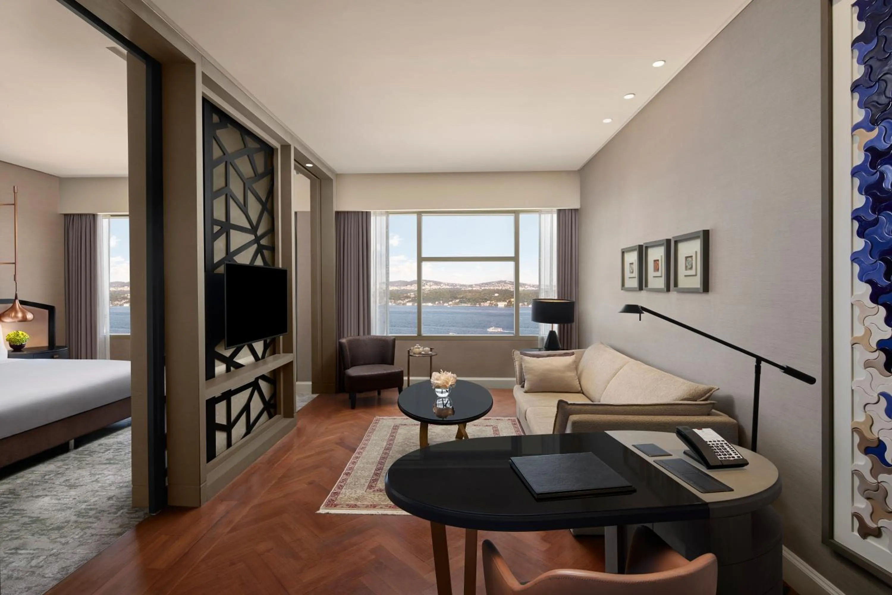 View (from property/room), Bed in The Ritz-Carlton, Istanbul at the Bosphorus